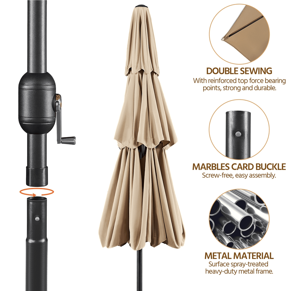 Topeakmart 10ft 3 Tier Patio Umbrella Outdoor Vented Table Umbrella with 8 Sturdy Ribs, Tan