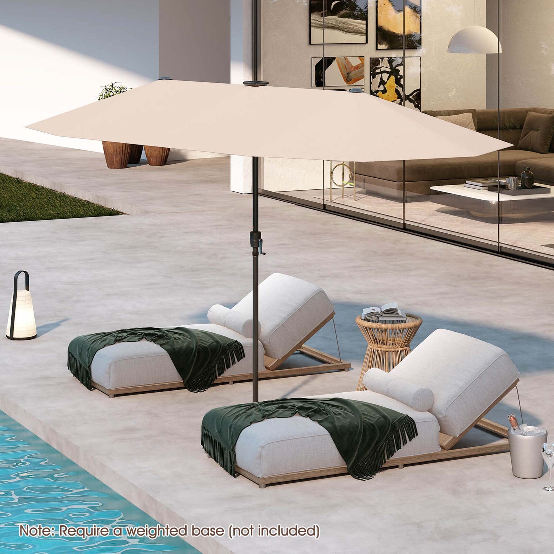 Costway 13 FT Large Patio Umbrella with LED Solar Lights Crank Handle 12 Heavy-Duty Ribs Beige