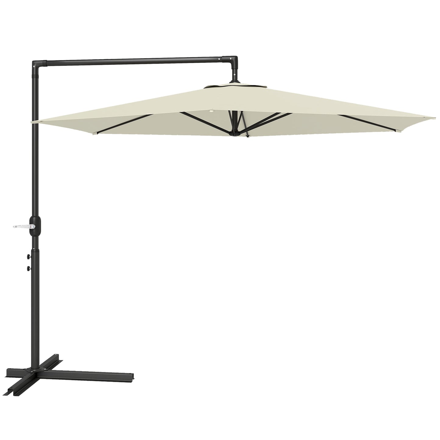 Outsunny 9.5FT Cantilever Patio Umbrella with Crank, Cross Base and Air Vent, Round Hanging Offset Umbrella for Pool, Backyard, Deck, Garden, Beige