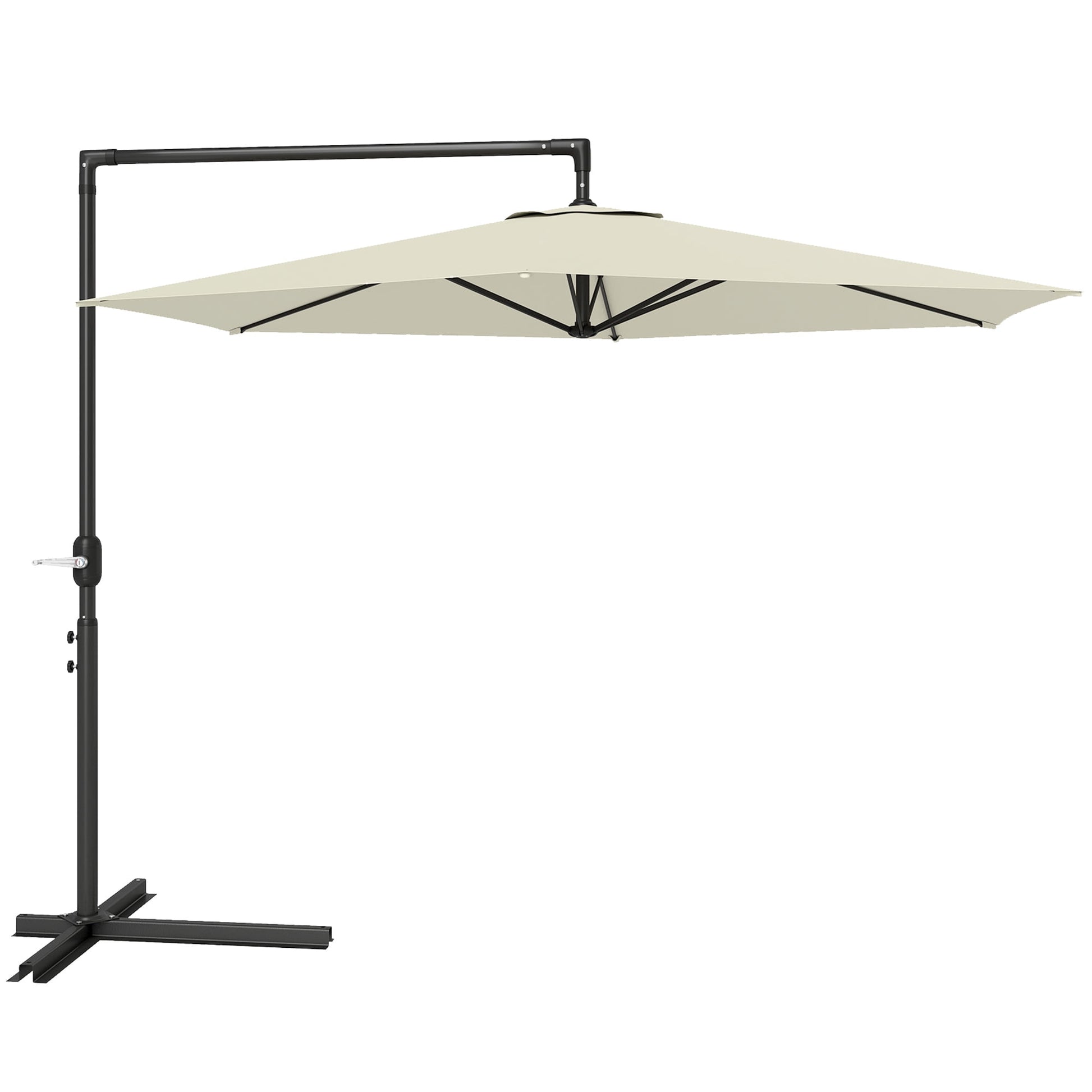 Outsunny 9.5FT Cantilever Patio Umbrella with Crank, Cross Base and Air Vent, Round Hanging Offset Umbrella for Pool, Backyard, Deck, Garden, Beige