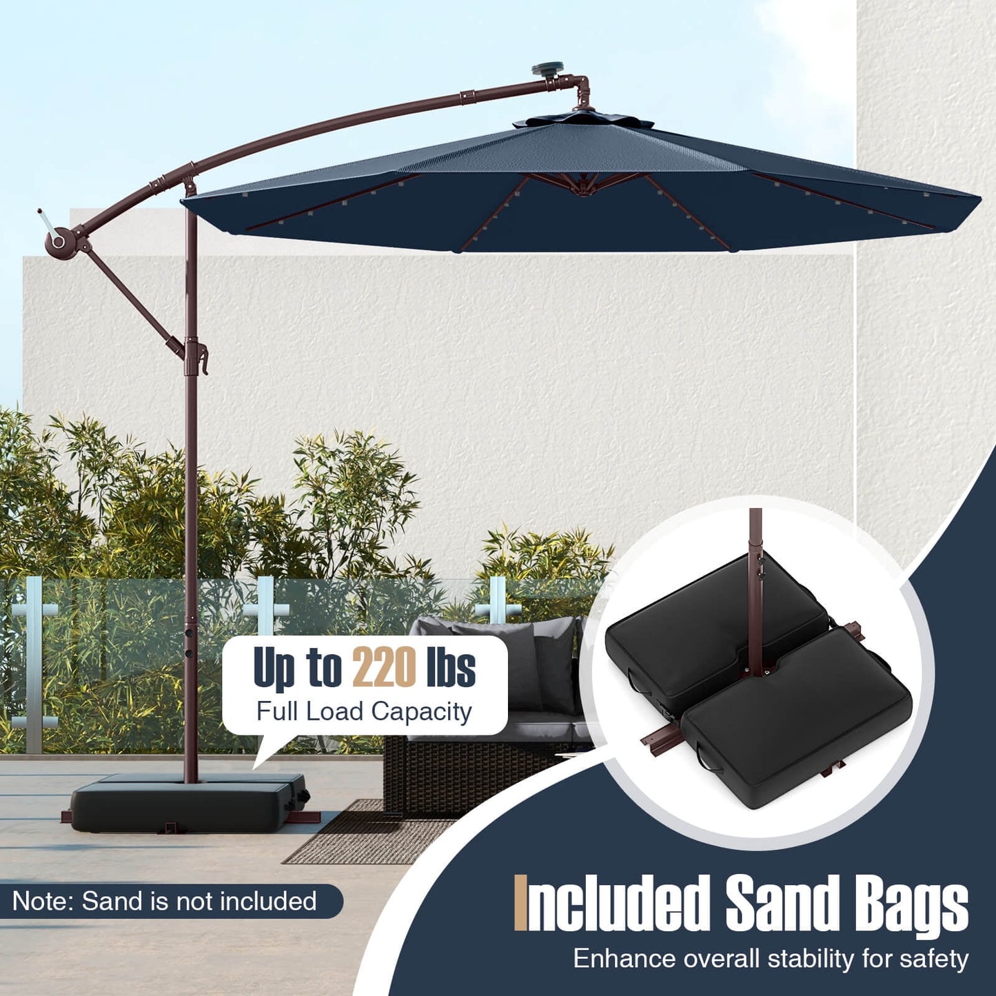 Costway 98.40" Navy Cantilever Patio Umbrella, Base-Included