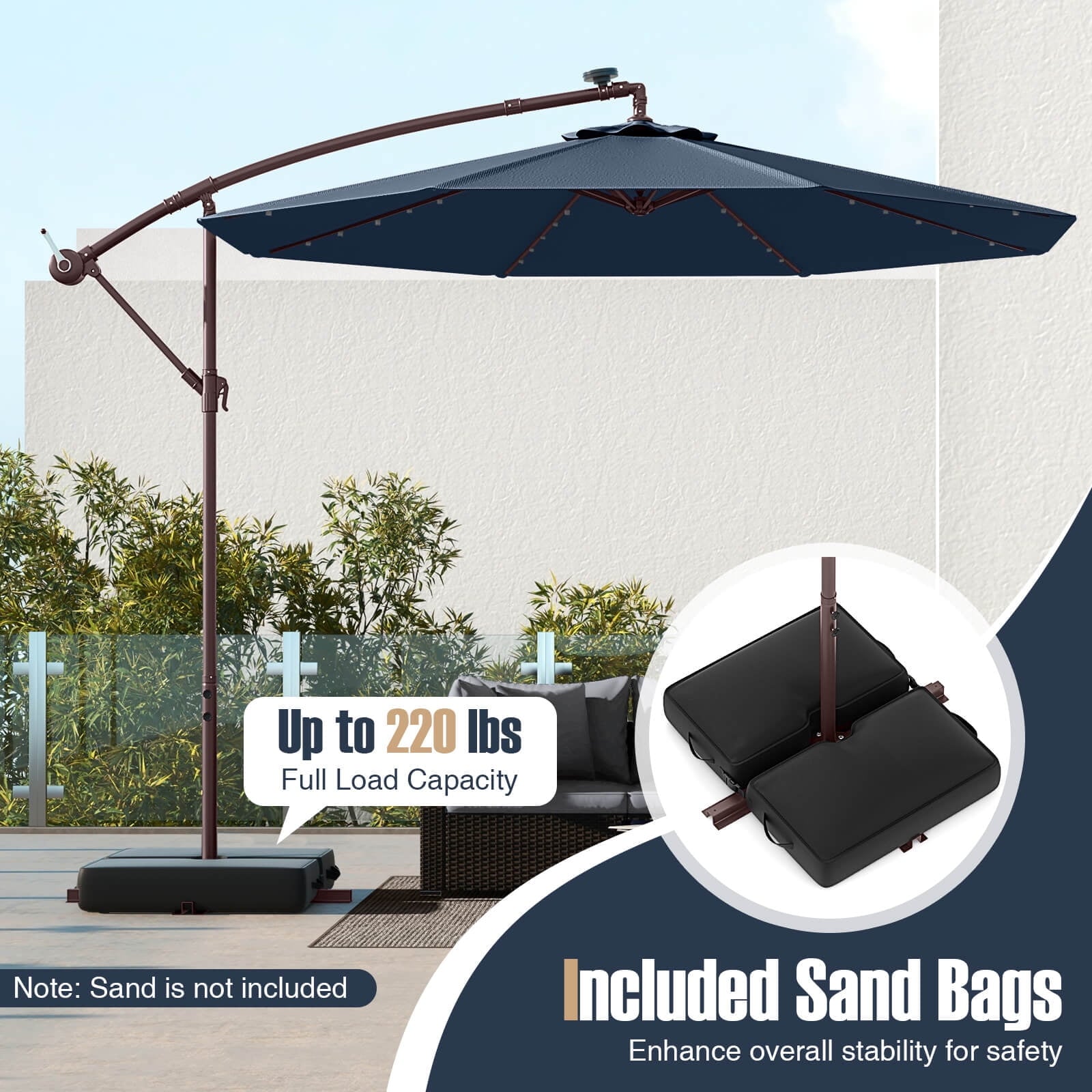 Costway 98.40" Navy Cantilever Patio Umbrella, Base-Included
