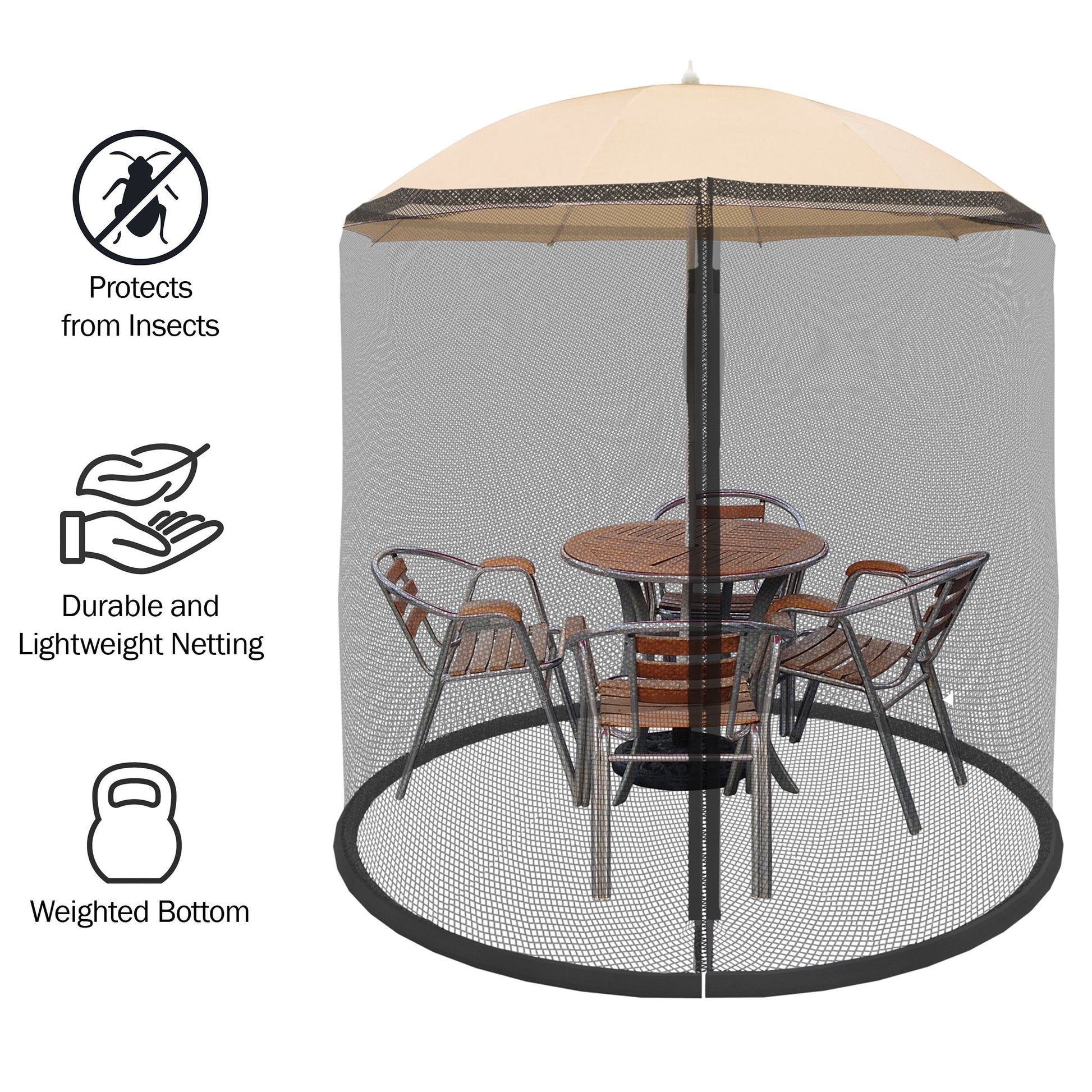 Pure Garden Mosquito Net for 7.5ft Patio Umbrella – Outdoor Mesh Screen with Zipper & Weighted Bottom
