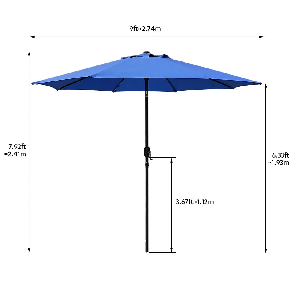 Abble 9FT Outdoor Patio Umbrella with Push Button Tilt and Crank Handle, Market Umbrella with 8 Sturdy Umbrella Ribs, Waterproof for Garden, Deck, Backyard, Pool, Blue