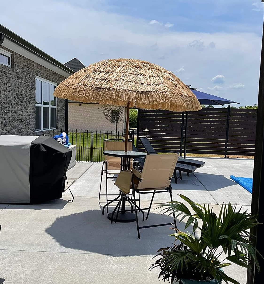 AMMSUN 7.5ft Hula Thatched Hawaiian Tiki Straw Outdoor Umbrella for Pool Patio Beach UPF50+,Brown