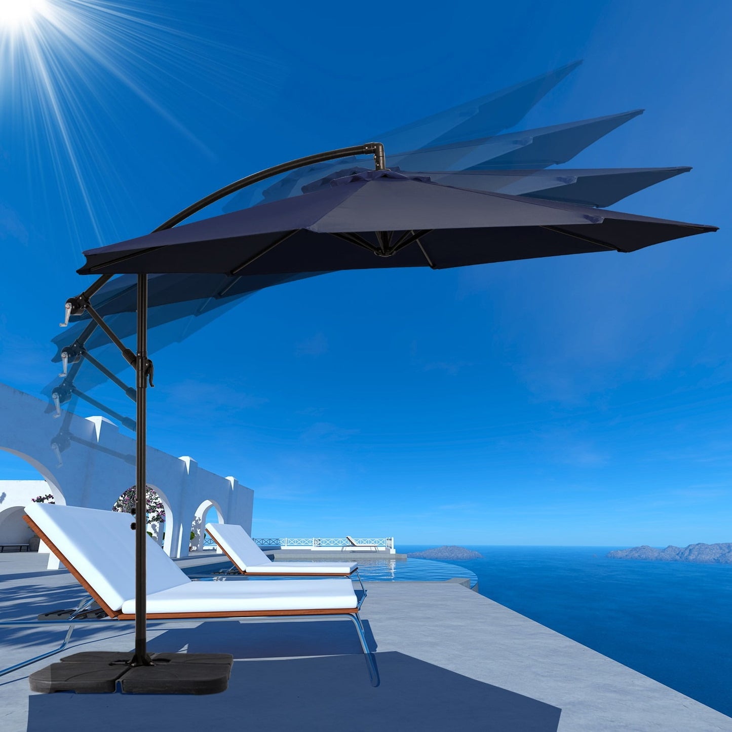 JUSTLET 10ft Offset Hanging Outdoor Cantilever Patio Umbrella for Garden, Navy Blue
