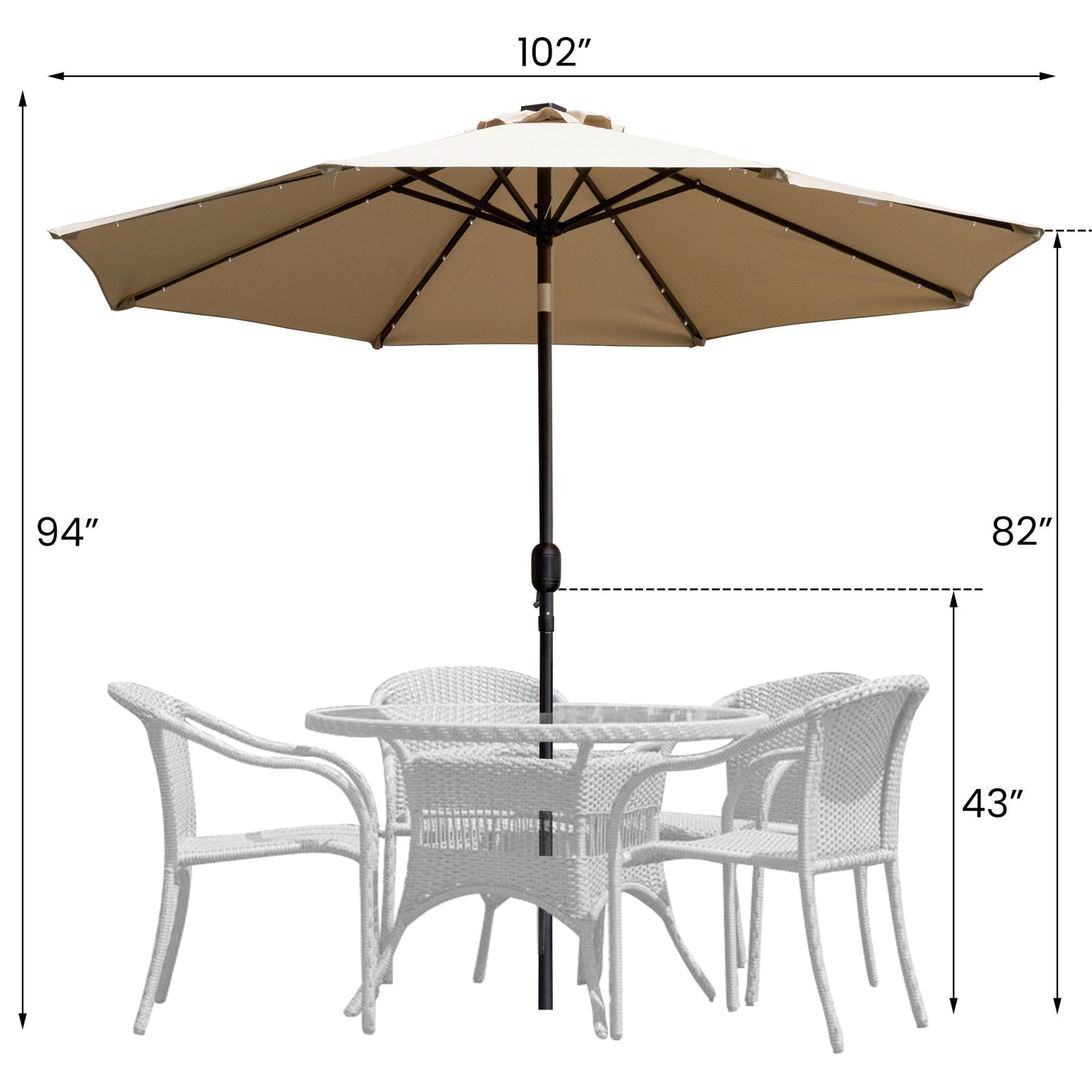 Sun-Ray 9 FT 32 LED Patio Solar Umbrella w/ Push Button Tilt and Crank Outdoor Umbrella Taupe