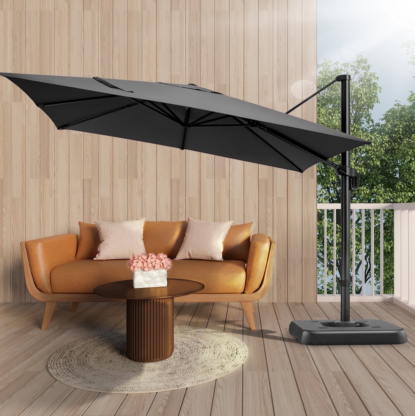 HOTEEL 10 Ft Patio Umbrella Outdoor Cantilever Square Umbrella Aluminum Offset Umbrella with Base, 360° Rotation，Gray