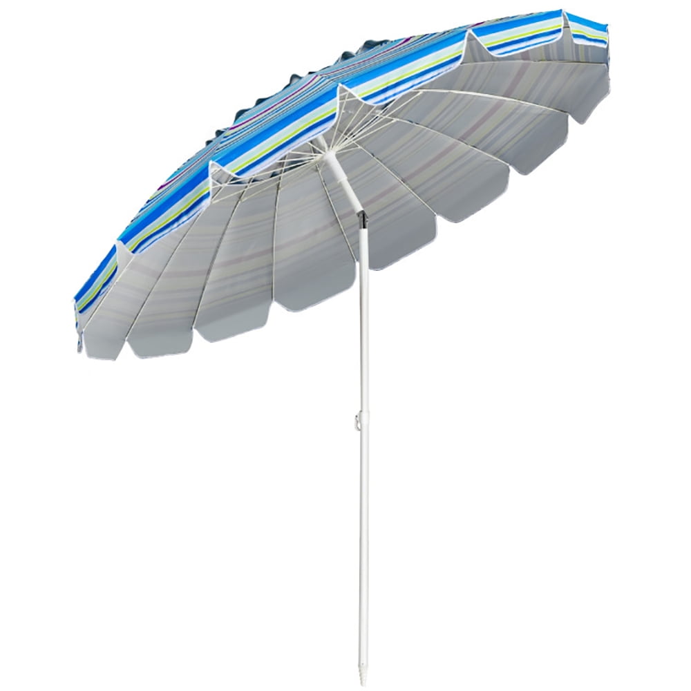 Spaco 8FT Portable Beach Umbrella with Sand Anchor and Tilt Mechanism for Garden and Patio-Blue, Patio Offset Umbrella with Easy Tilt Adjustment, Outdoor Cantilever Hanging Umbrella
