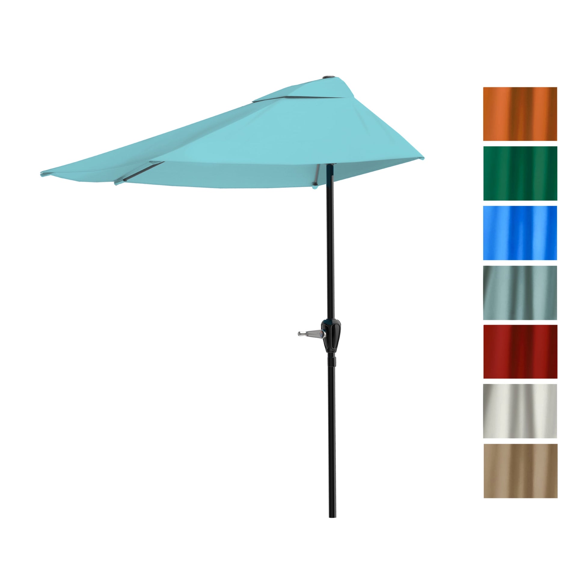 Pure Garden 9ft Half Patio Umbrella – Crank-Open Sun Shade for Balcony, Deck, or Porch, Blue