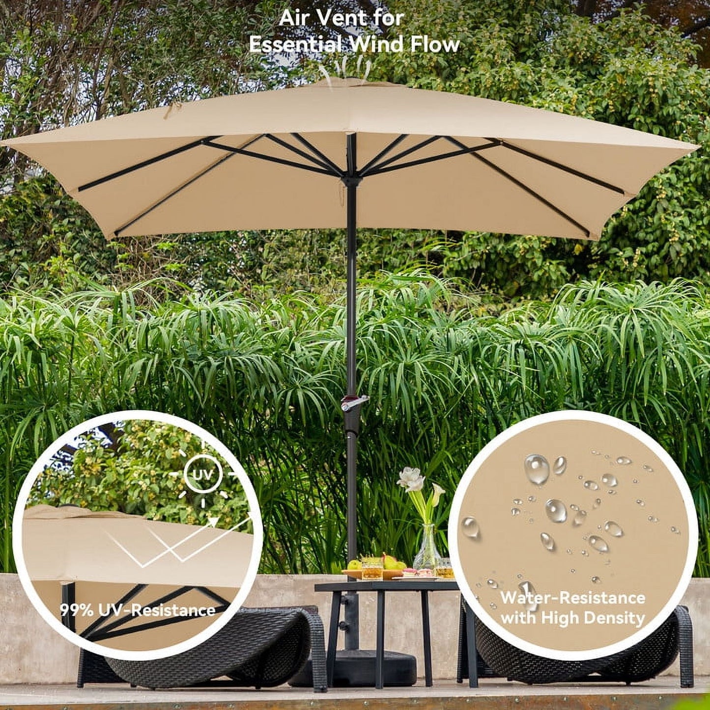 JUSTLET 8 x 10 ft Outdoor Rectangular Patio Market Umbrella, Beige