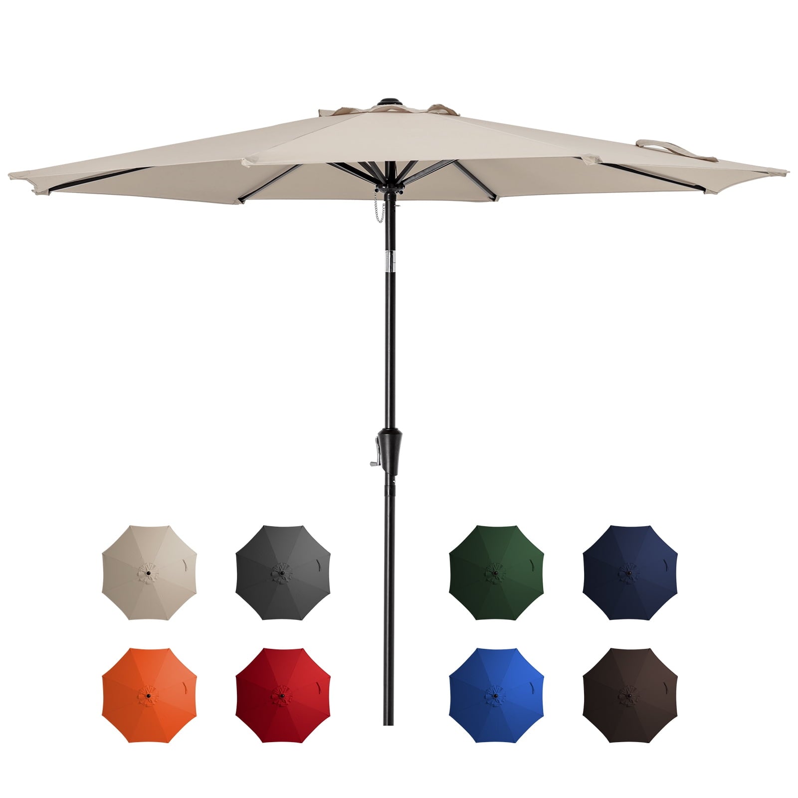 JUSTLET 9FT Outdoor Market Patio Umbrella with 8 Reinforced Steel Ribs, Crank Lift, Push Button Tilt, UV-Resistant, Windproof & Waterproof – Beige