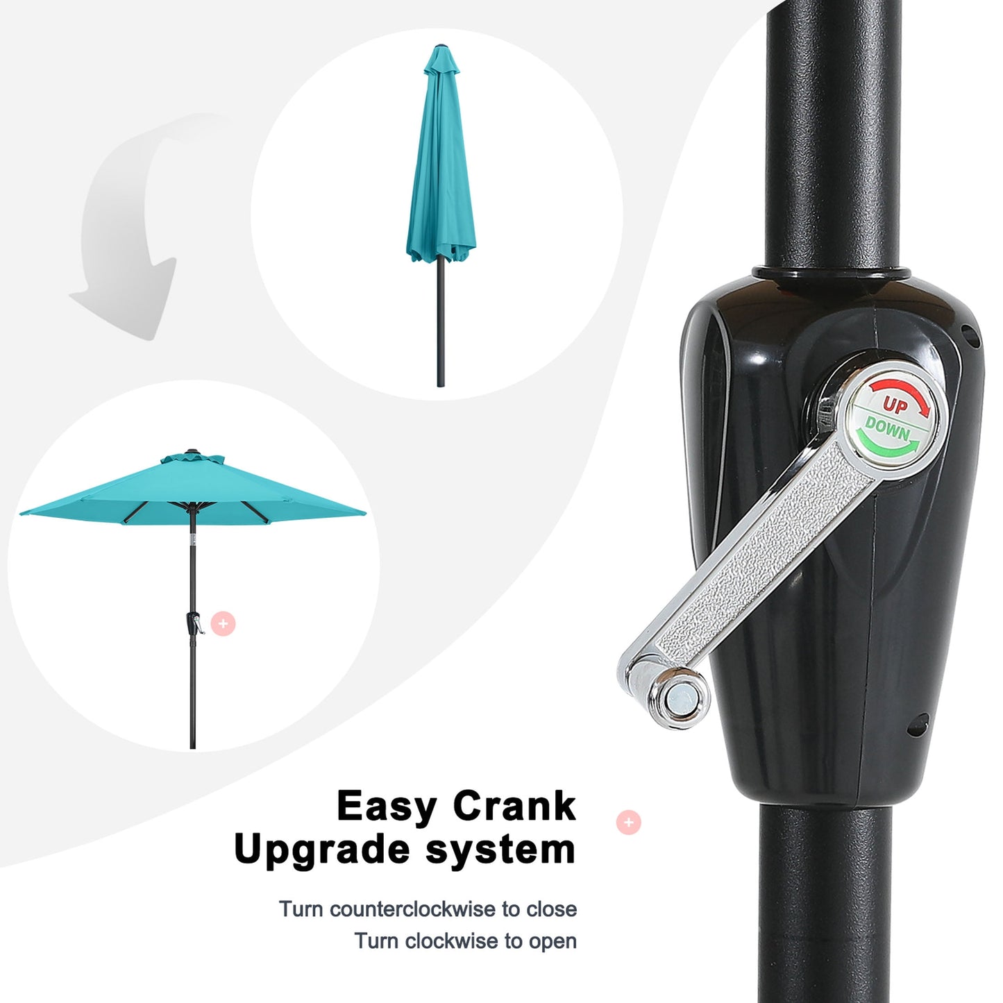 MASTERCANOPY 7.5ft Outdoor Market Patio Umbrella w/ Push Button Tilt and Crank 6 Ribs, Turquoise