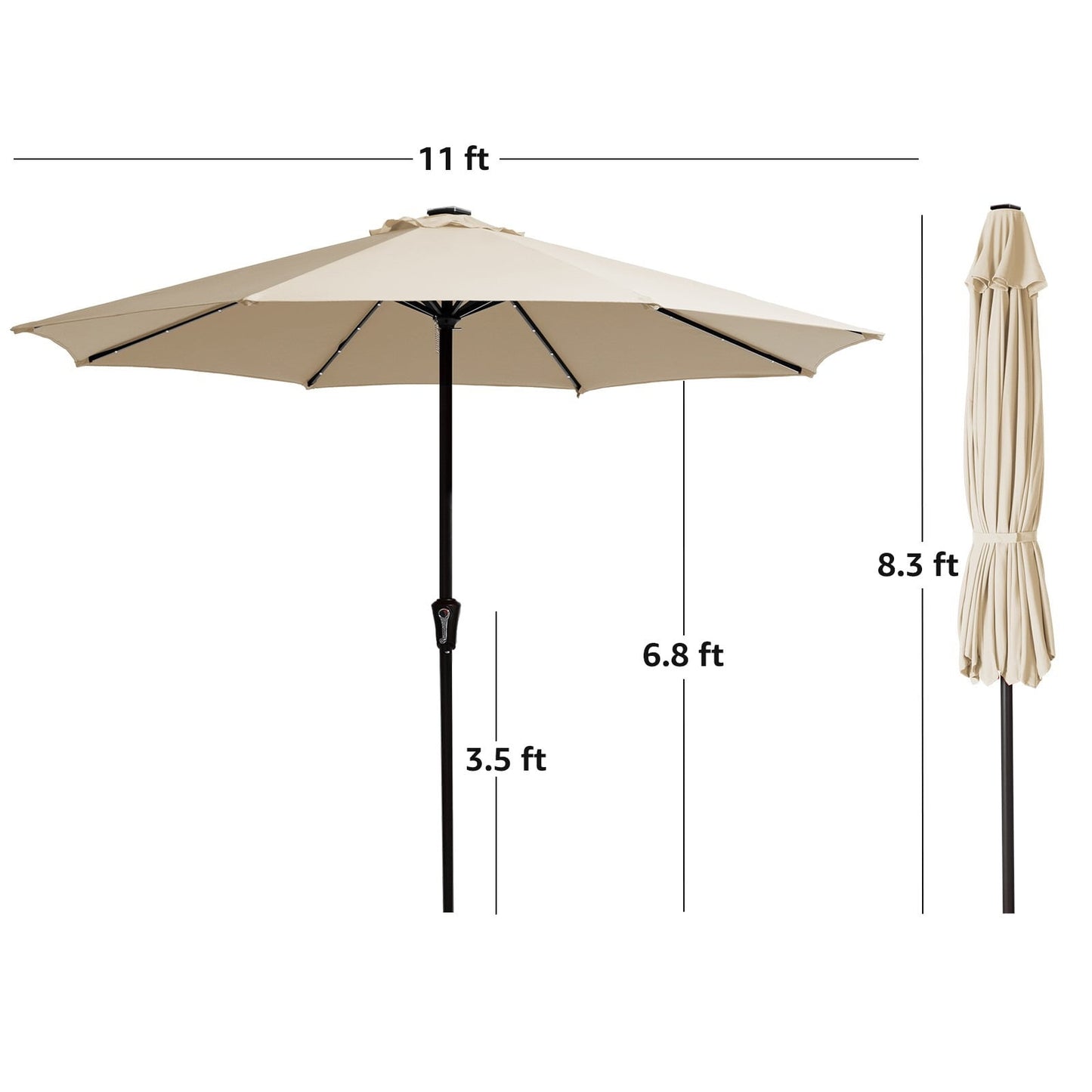 JUSTLET 11' Outdoor Patio Market Solar Umbrella w/ LED Lights, Beige