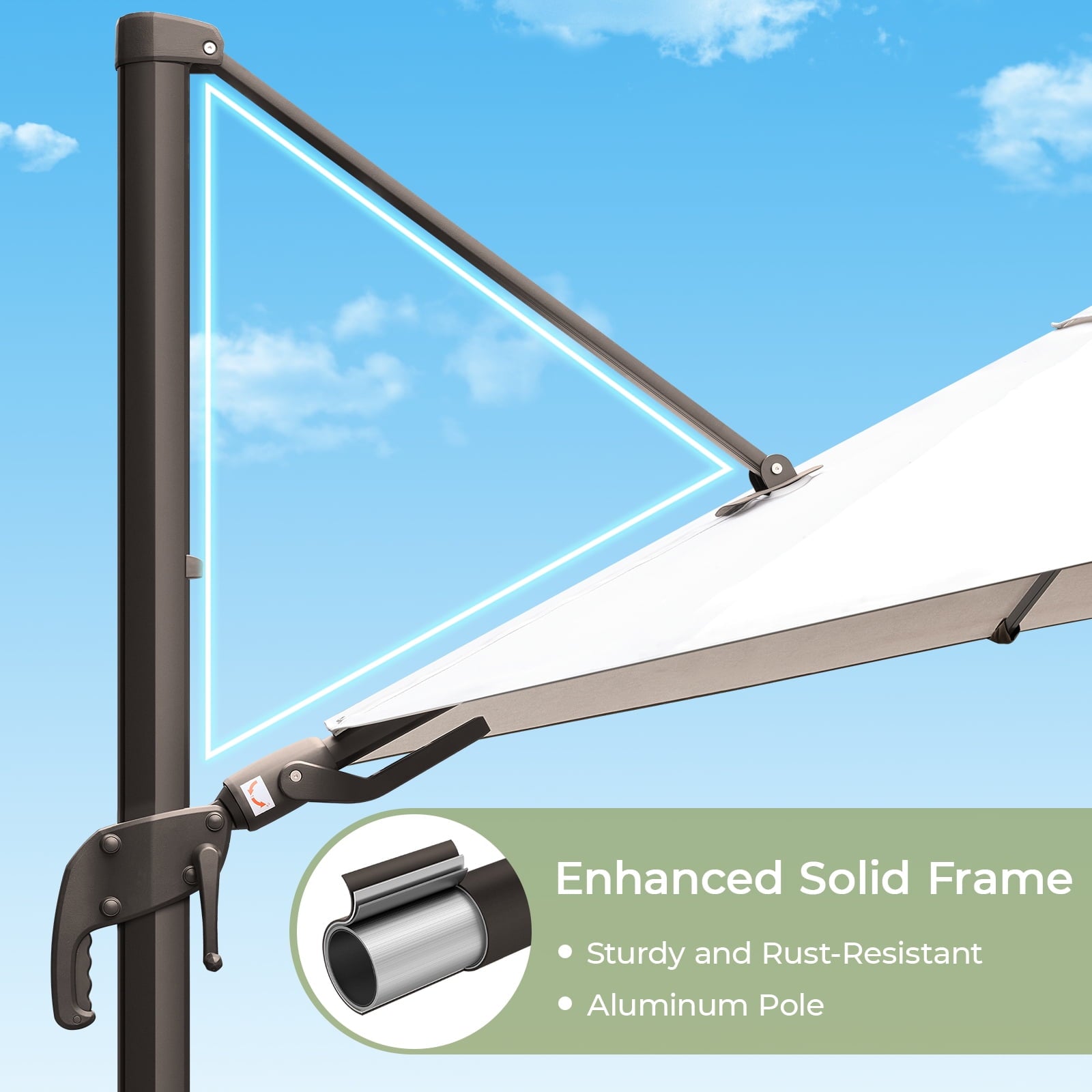 Vitarpatio 10x10ft Outdoor Patio Umbrella, Large Square Cantilever Umbrella Aluminum Offset Umbrella with Swivel Handle Tilt, 360 Degree Rotation and Crank, Champagne