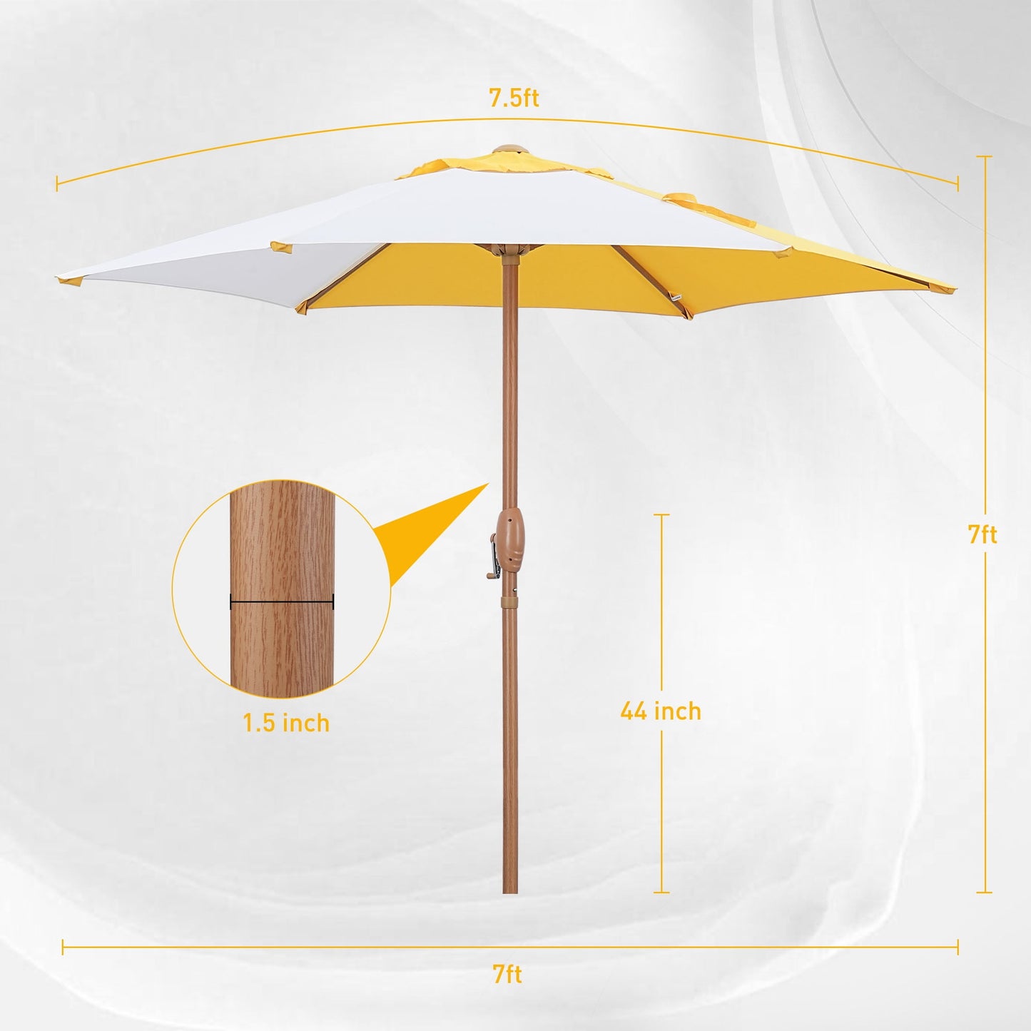 Autlaycil 7.5ft Patio Umbrella, Sun Shelter UV 50+ Plus Protection Beach Umbrellas Sunshade for Market, Patio, Pool, Garden Backyard (Yellow and White)