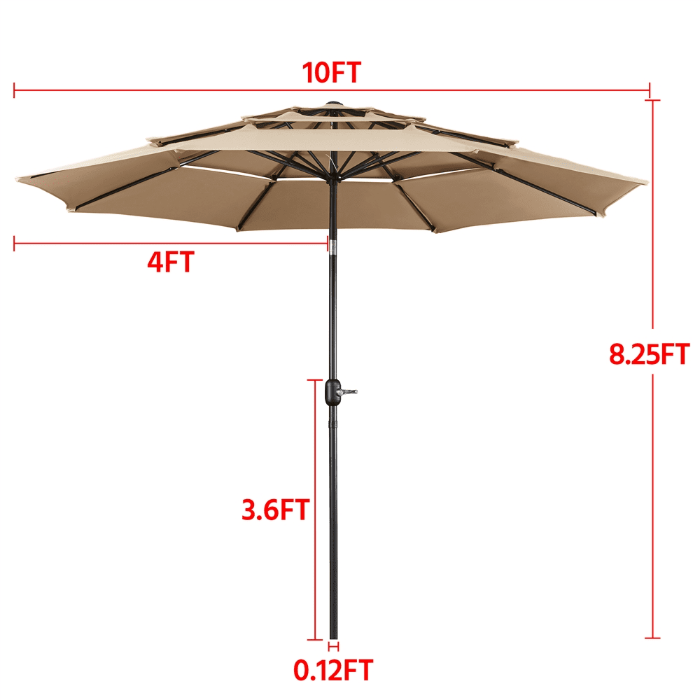 Topeakmart 10ft 3 Tier Patio Umbrella Outdoor Vented Table Umbrella with 8 Sturdy Ribs, Tan