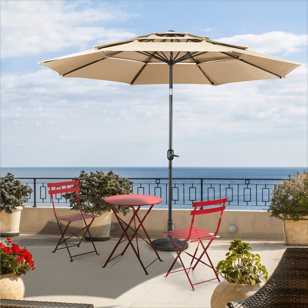 Topeakmart 10ft 3 Tier Patio Umbrella Outdoor Vented Table Umbrella with 8 Sturdy Ribs, Tan