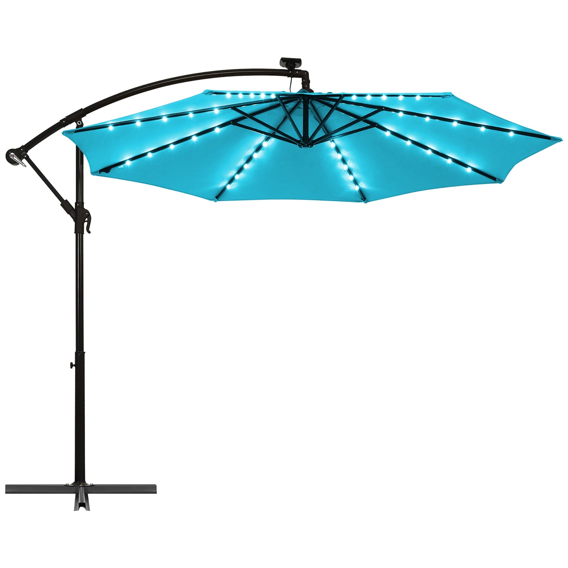 Costway 10 Ft Patio Solar LED Offset Umbrella 40 Lights Crank Base Turquoise
