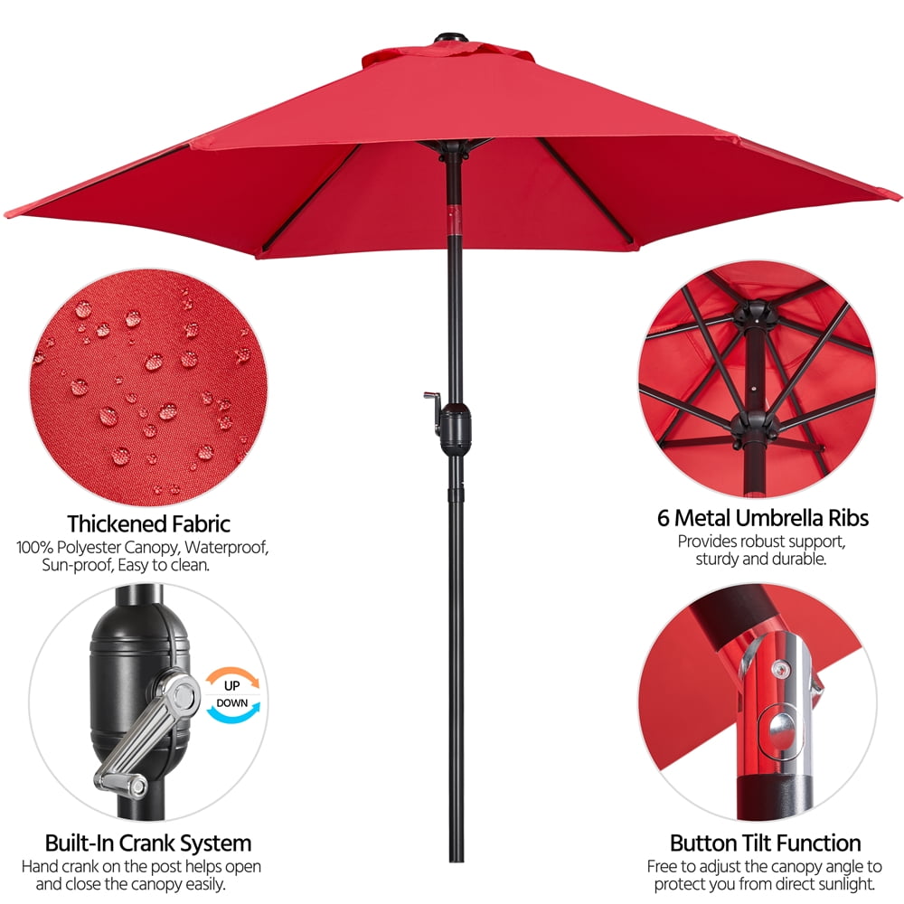 Alden Design 7.5 Foot Patio Umbrella with Crank and Push Button to Tilt, Red