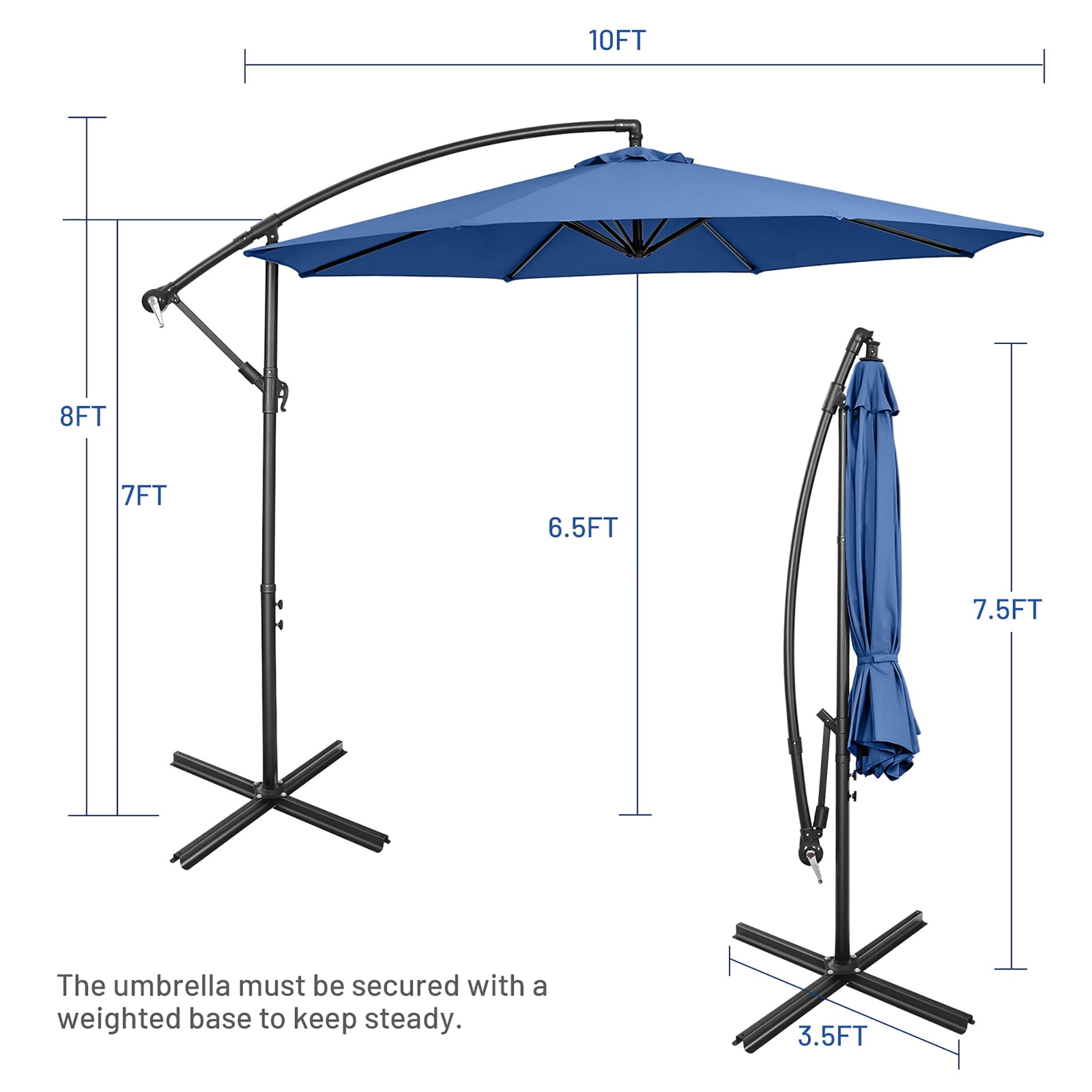 Costway 96" Navy Blue Octagon Offset Patio Umbrella, Fade Resistant