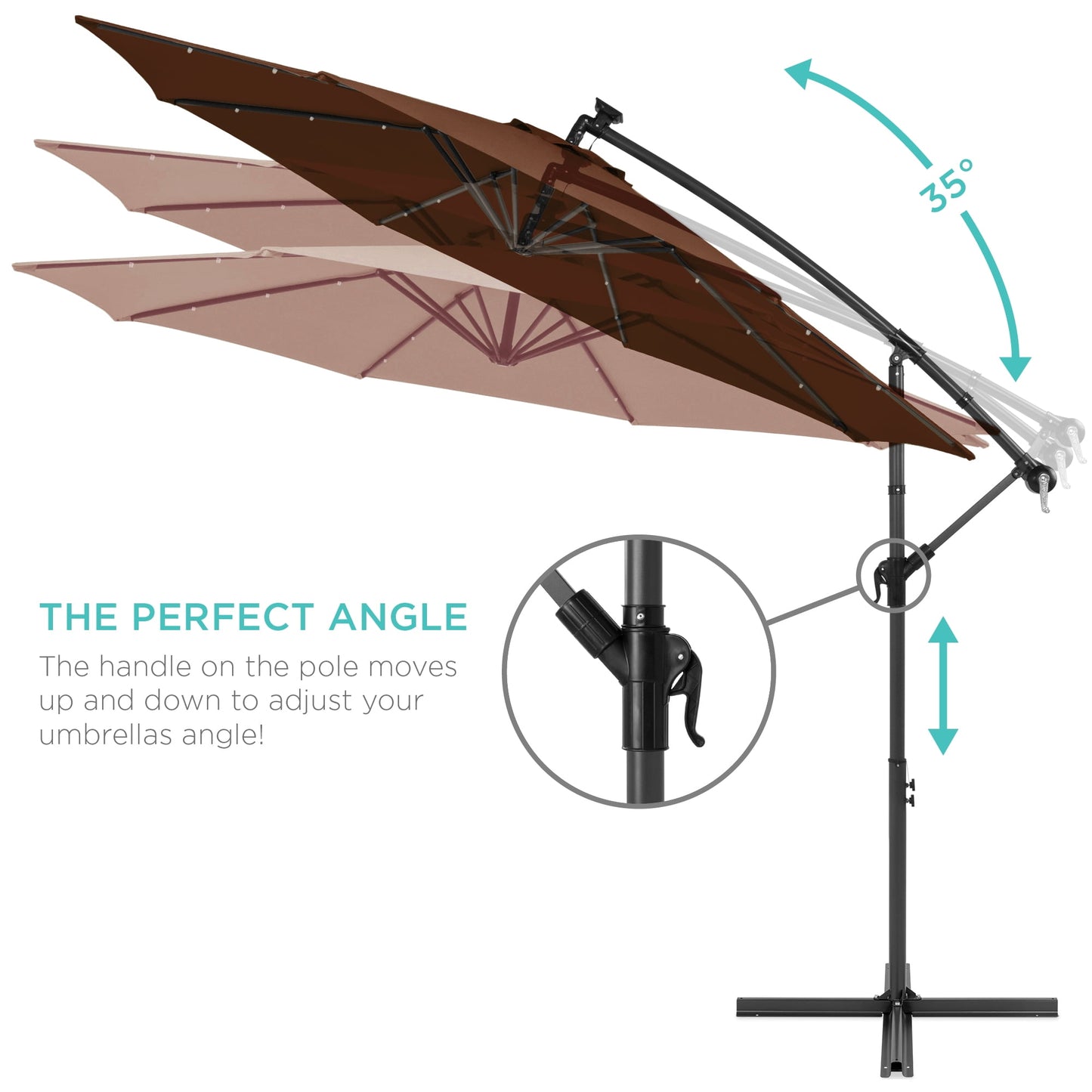 Best Choice Products 10ft Solar LED Offset Hanging Outdoor Market Patio Umbrella w/ Adjustable Tilt - Brown