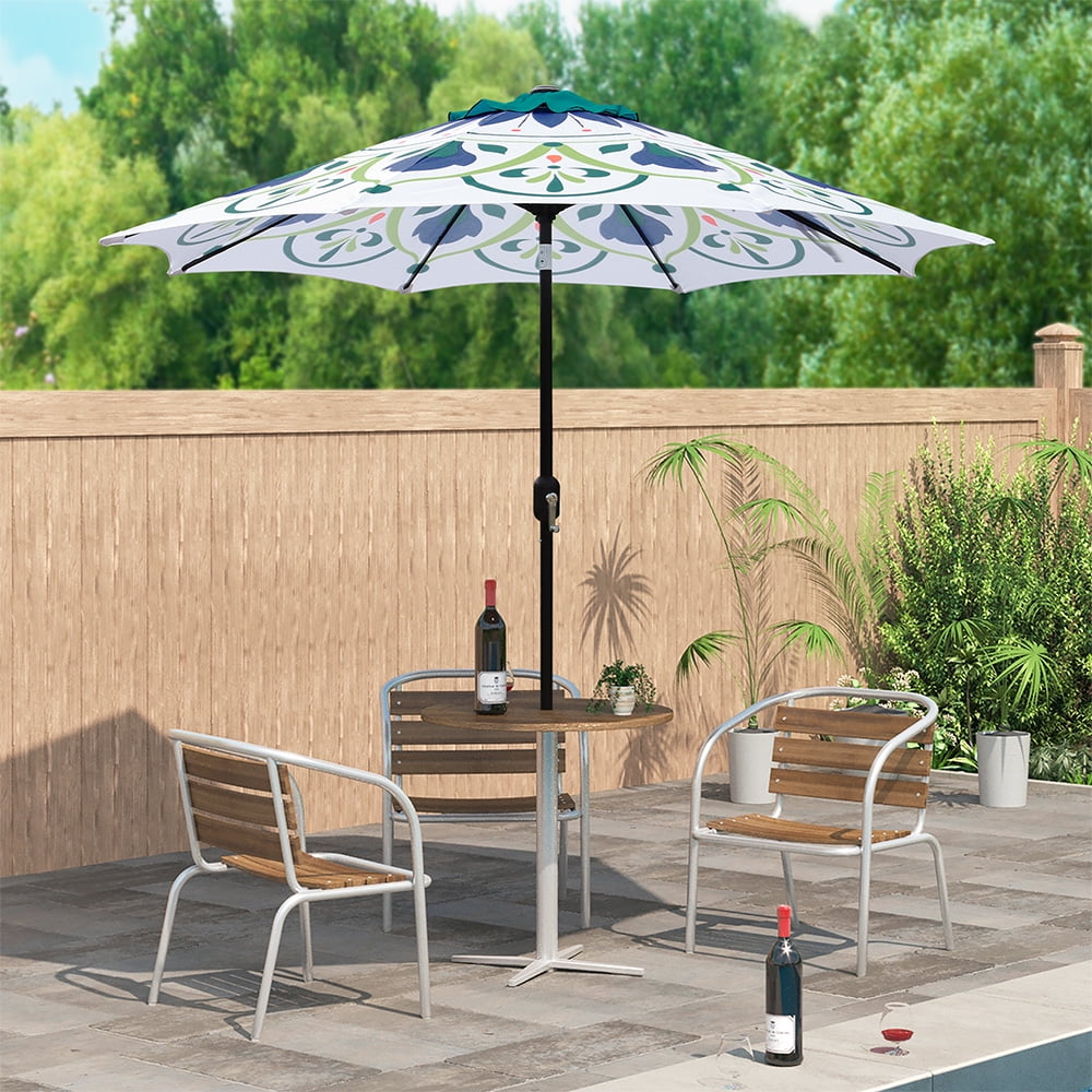 Abble 9ft Multicolor Crank & Tile Printed Patio Umbrella, Fade Resistant