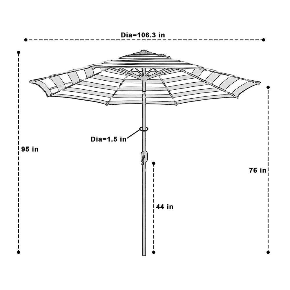 Abble 9ft Black and White Solar LED Lighted Outdoor Patio Umbrella, Adjustable Tilt