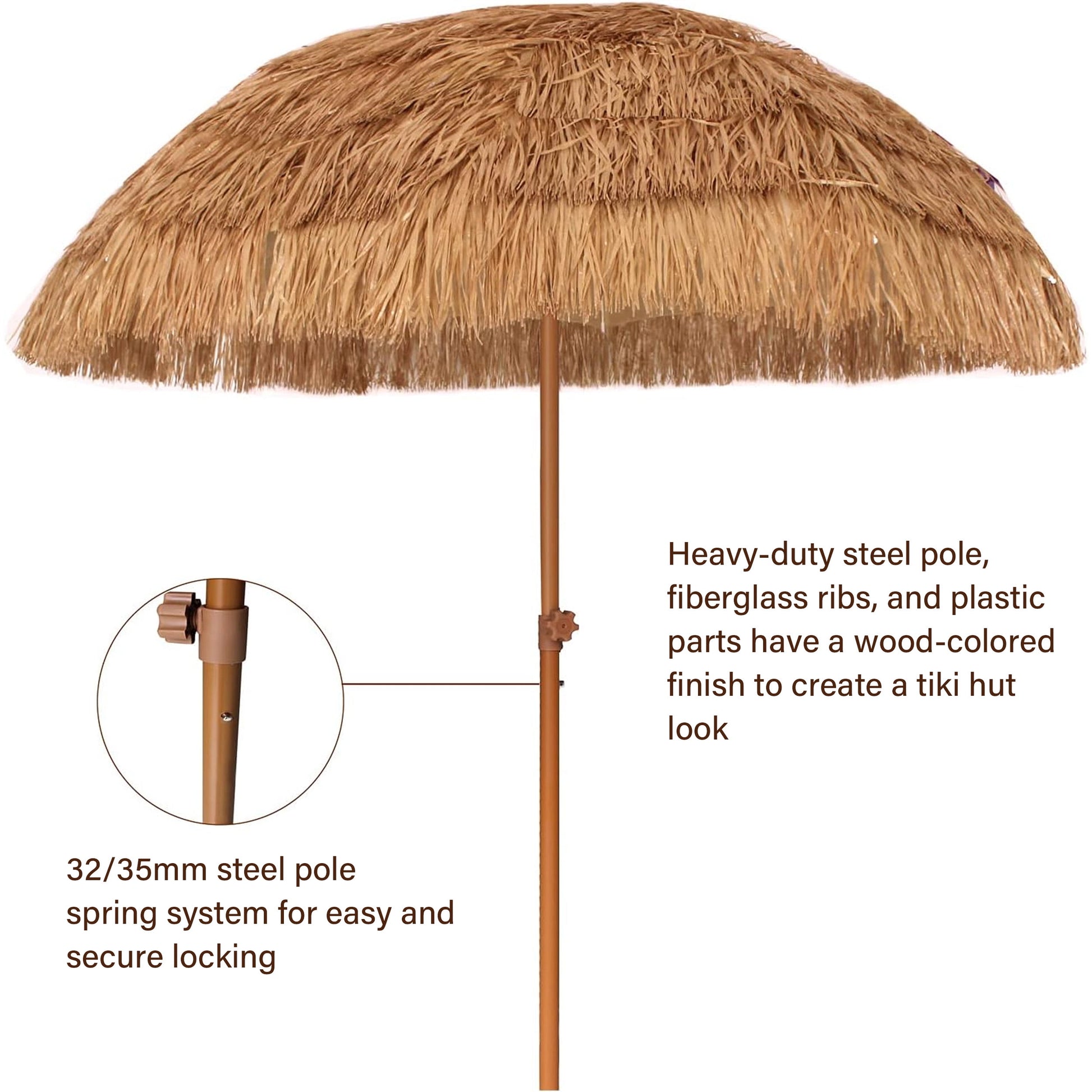 AMMSUN 7.5ft Hula Thatched Hawaiian Tiki Straw Outdoor Umbrella for Pool Patio Beach UPF50+,Brown