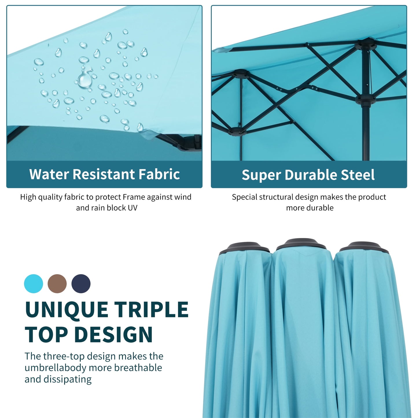 Ainfox 13ft Large Patio Umbrella, Outdoor Double-Sided Rectangle Market Heavy Duty Umbrellas without Base, Blue