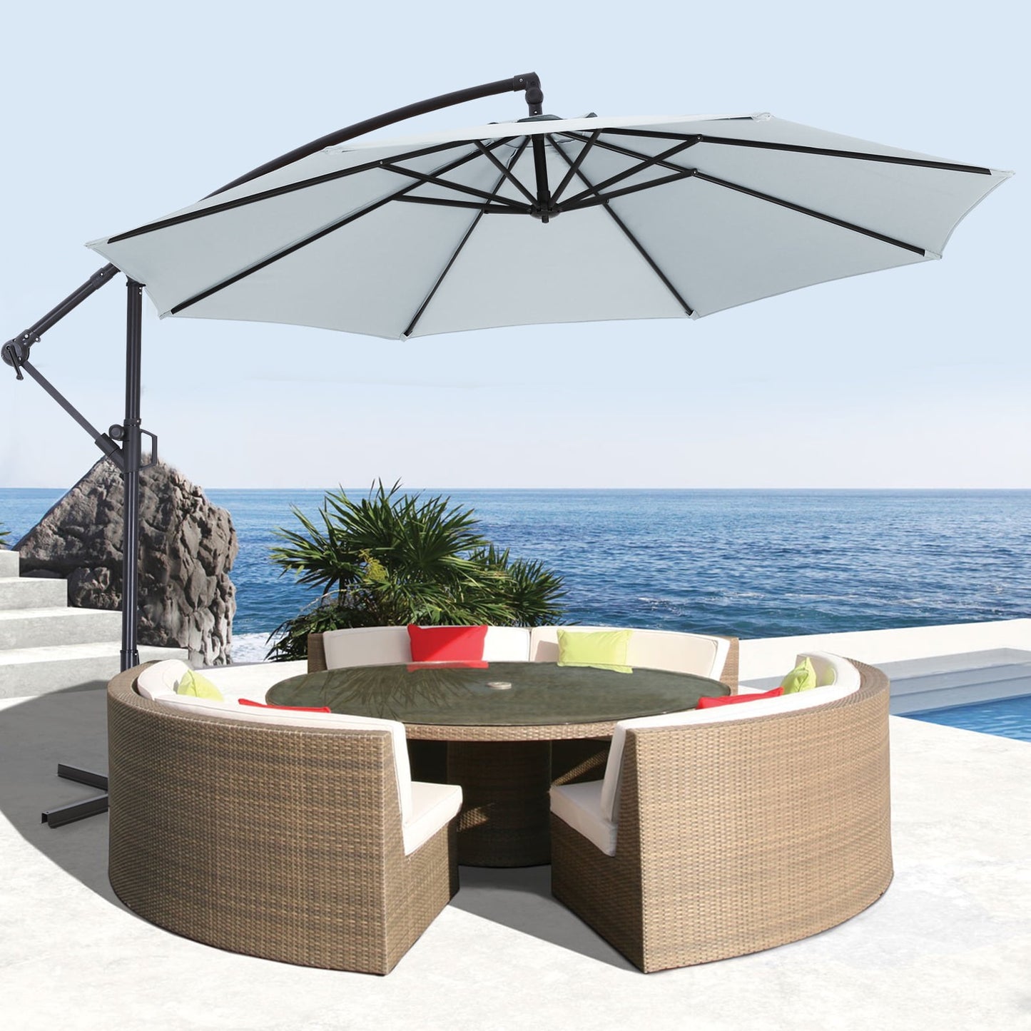 ABCCANOPY 10 FT 360°Rotation Cantilever Patio Umbrella with Crank & Cross Base for Garden, Backyard, Pool and Beach, 12+ Colors(Light Gray)