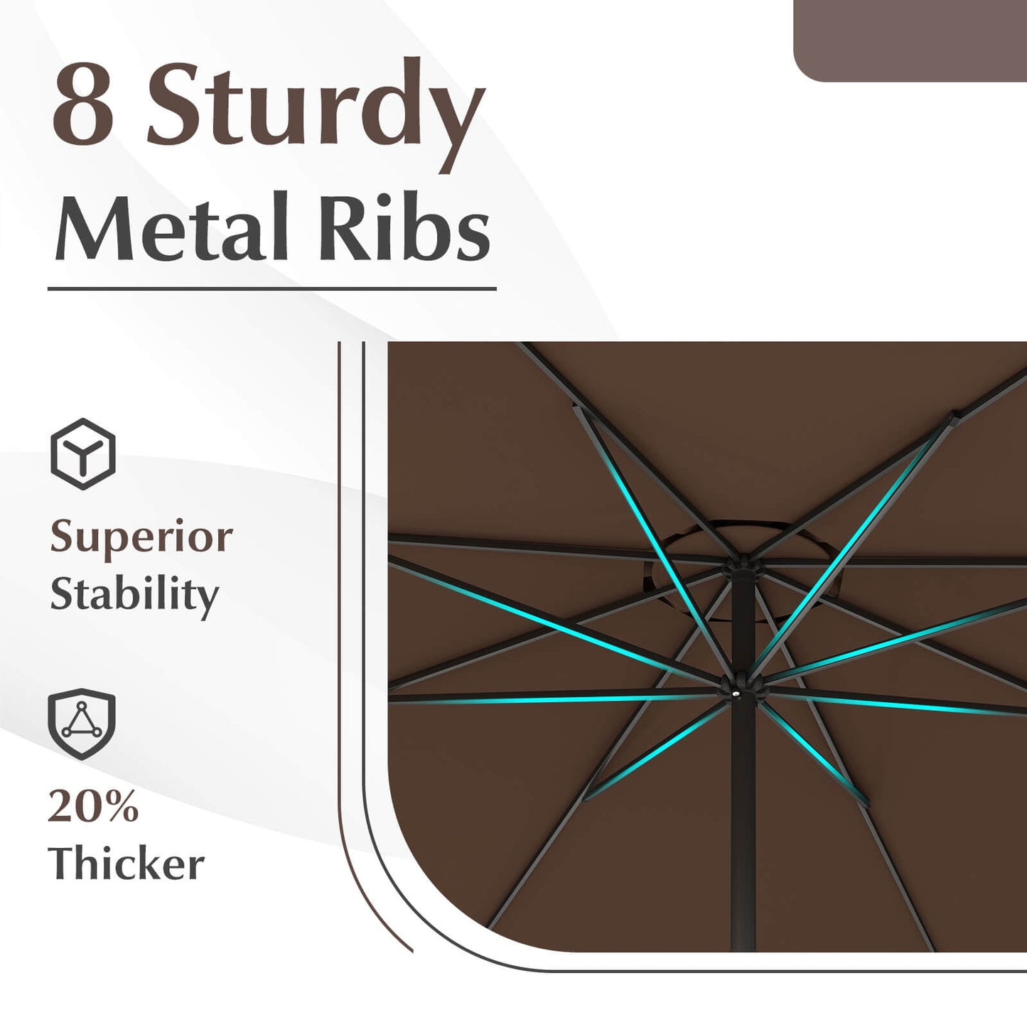 Costway 12 FT Patio Umbrella Outdoor Market Umbrella with Crank Handle 8 Sturdy Ribs Coffee