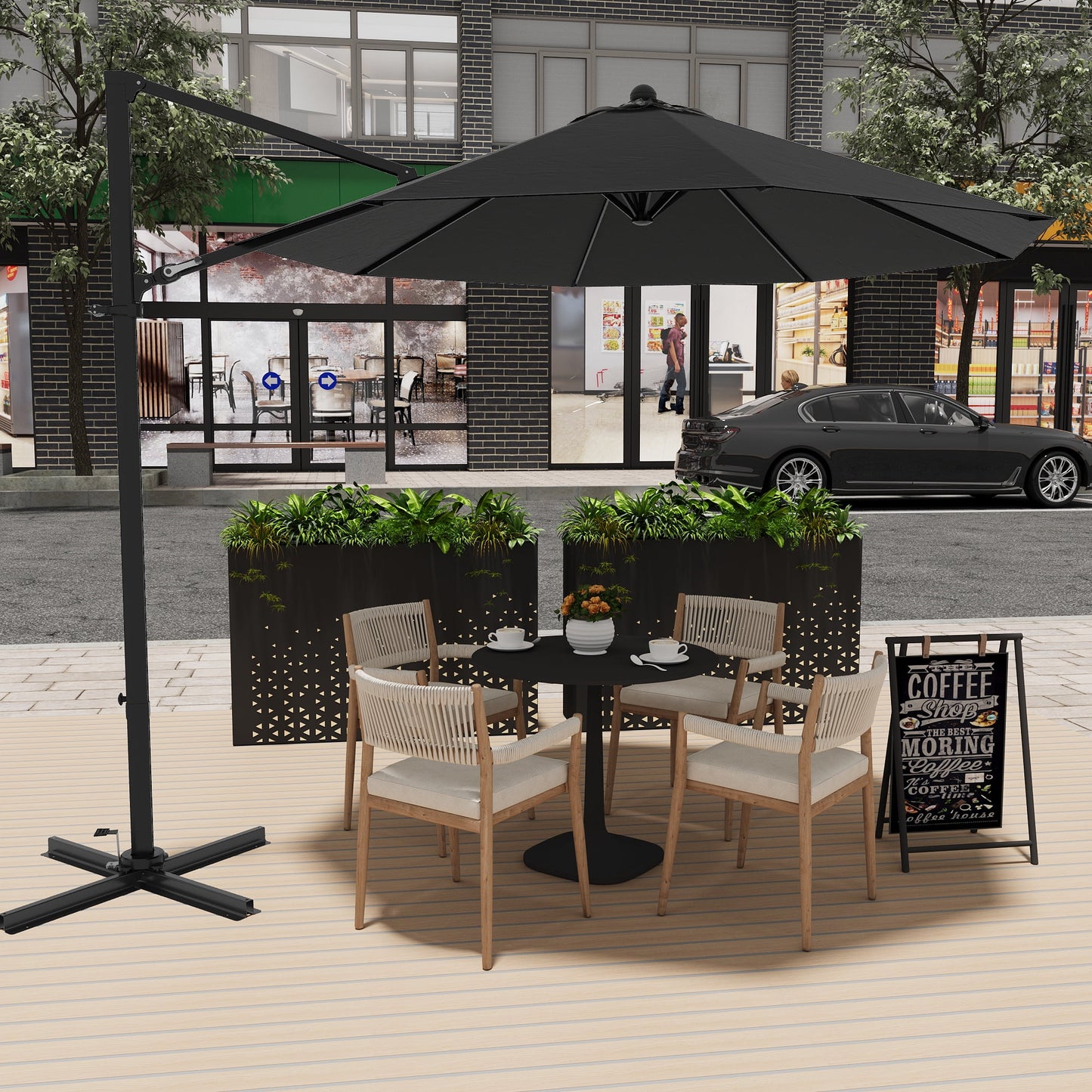 Patiowell 10FT Outdoor Patio Umbrella, 360° Rotation, Crank Open & Tilt, Black