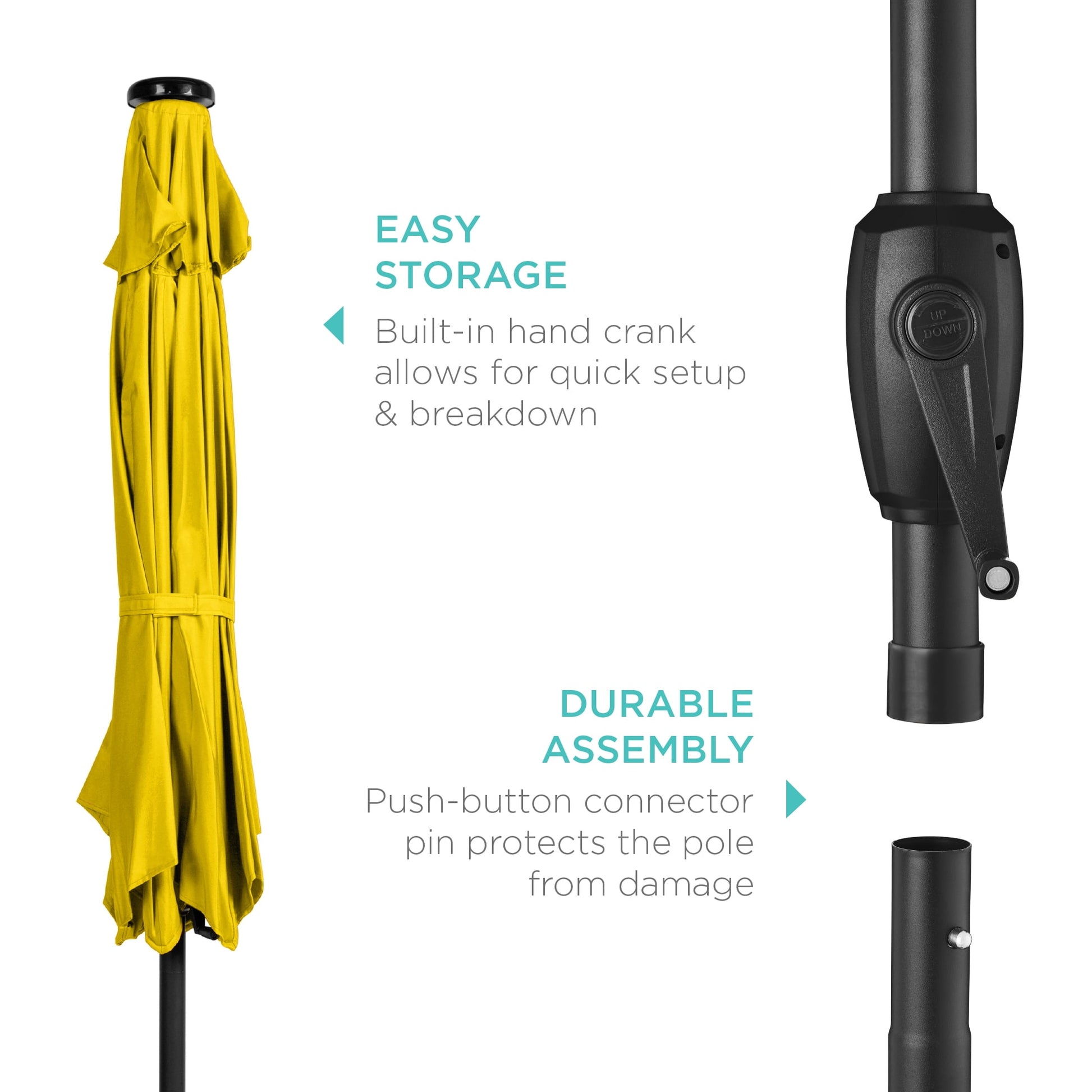 Best Choice Products 7.5ft Outdoor Solar Patio Umbrella for Deck, Pool w/ Tilt, Crank, LED Lights - Yellow
