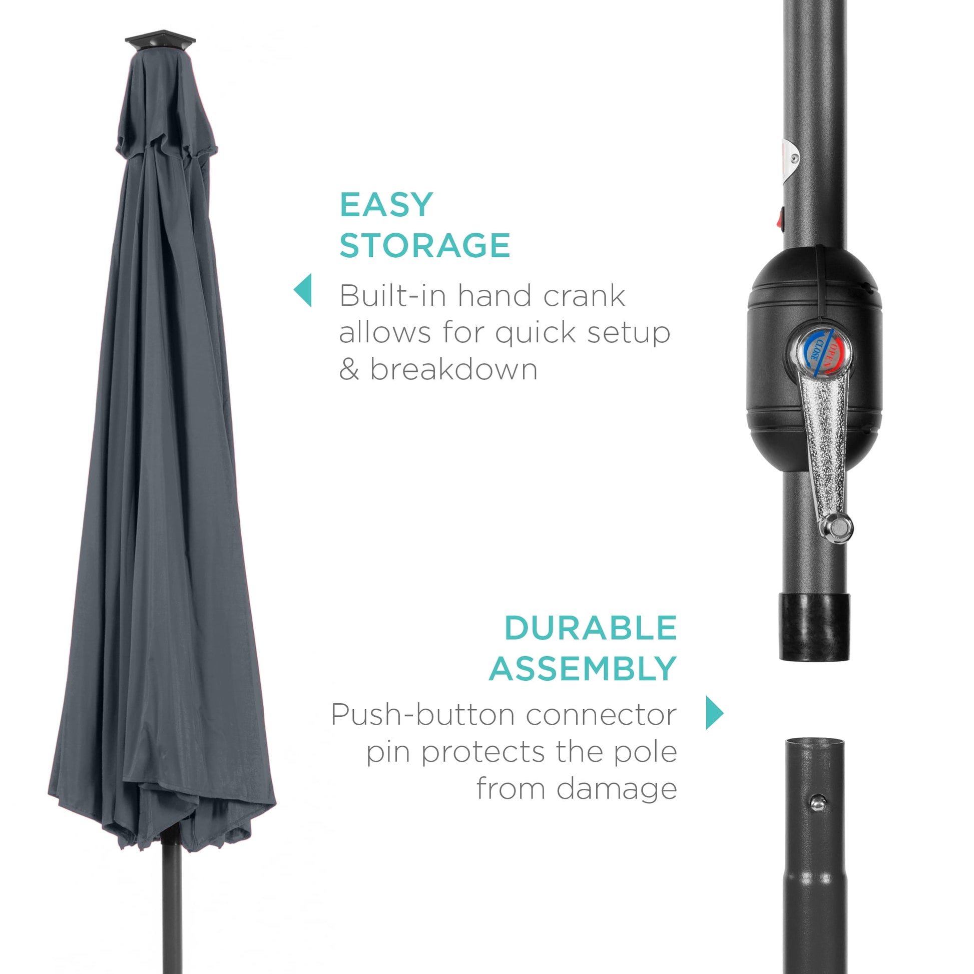 Best Choice Products 10ft Solar LED Lighted Patio Umbrella w/ Tilt Adjustment, UV-Resistant Fabric - Slate