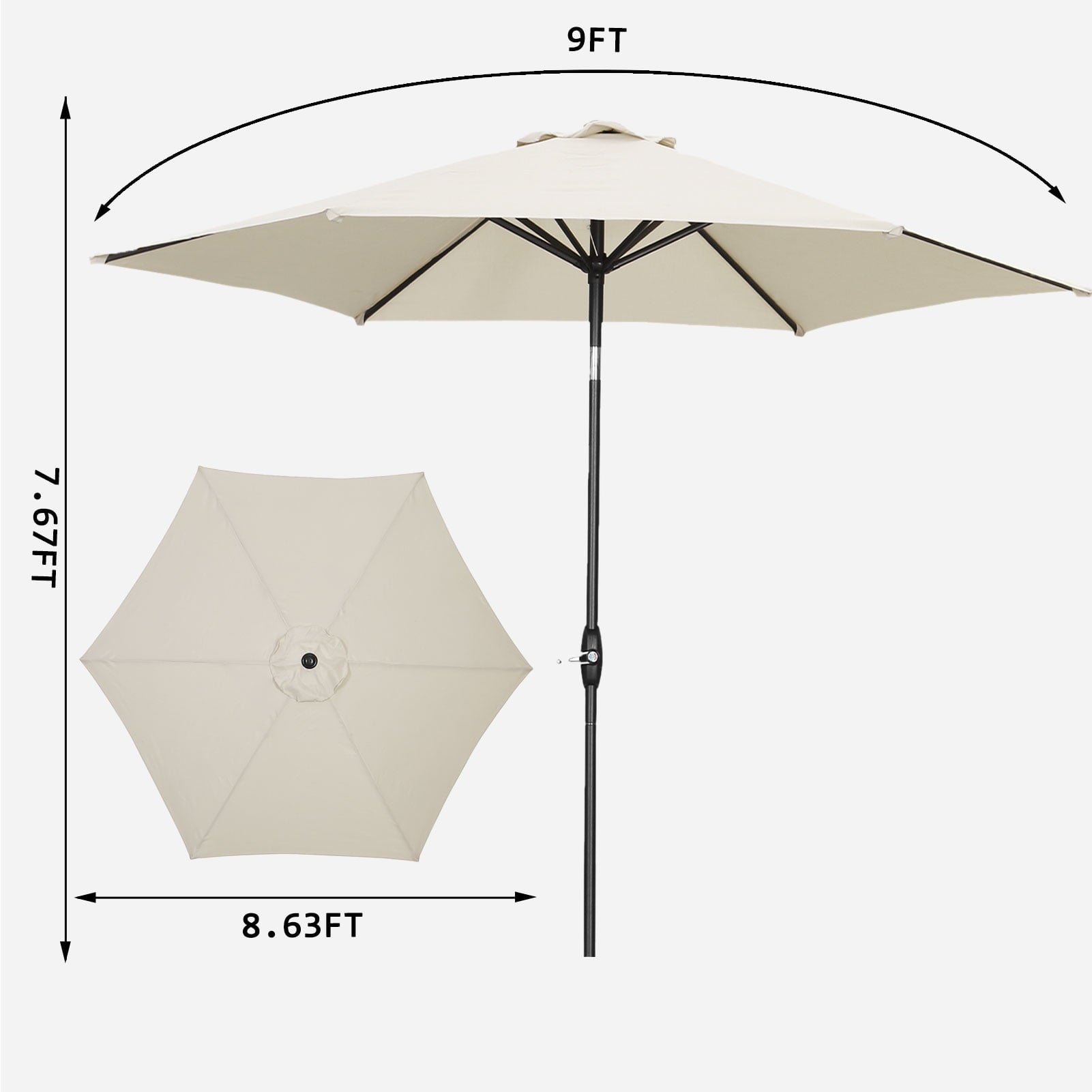 Autlaycil 9Ft Outdoor Umbrella with Tilt, Crank and Sturdy Ribs for Lawn, Garden, Backyard and Pool, White