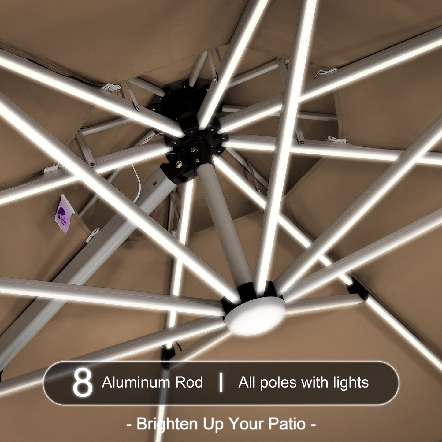 PURPLE LEAF 10FT Deluxe Round Solar Powered LED Patio Umbrella, Large Offset Cantilever Umbrella with 360° Rotation, Beige