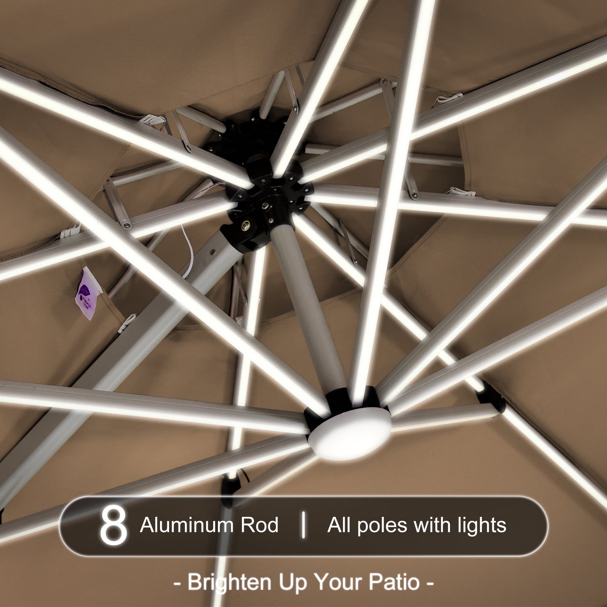 PURPLE LEAF 10FT Deluxe Round Solar Powered LED Patio Umbrella, Large Offset Cantilever Umbrella with 360° Rotation, Beige