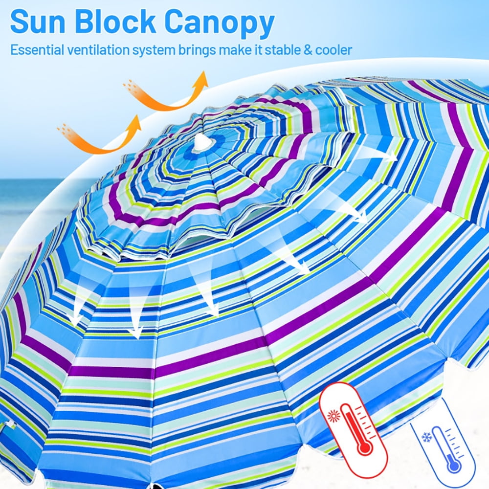Spaco 8FT Portable Beach Umbrella with Sand Anchor and Tilt Mechanism for Garden and Patio-Blue, Patio Offset Umbrella with Easy Tilt Adjustment, Outdoor Cantilever Hanging Umbrella