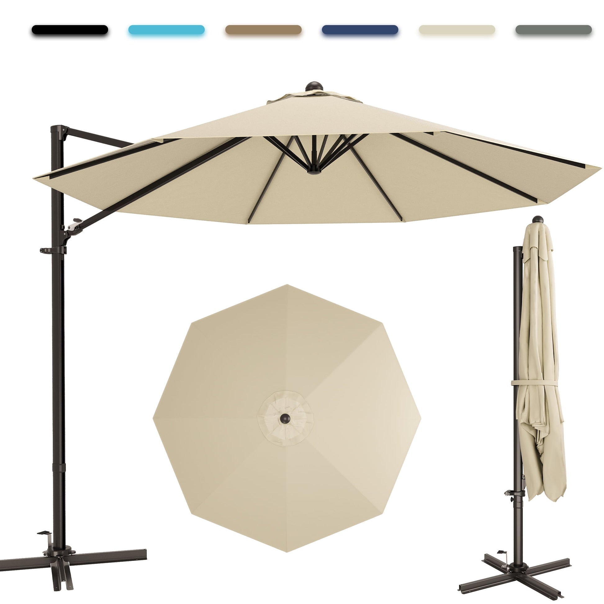 Patiowell 10FT Outdoor Patio Umbrella, 360° Rotation, Crank Open & Tilt, Beige