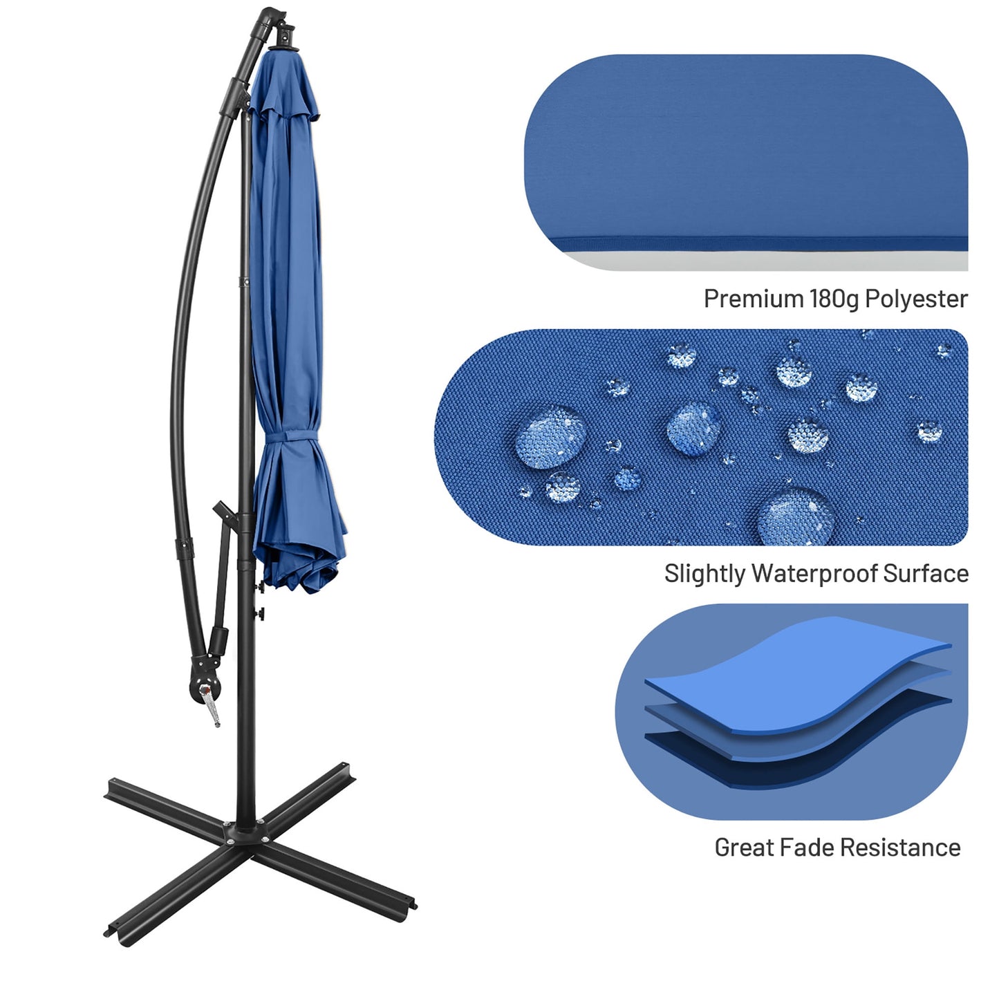 Costway 96" Navy Blue Octagon Offset Patio Umbrella, Fade Resistant