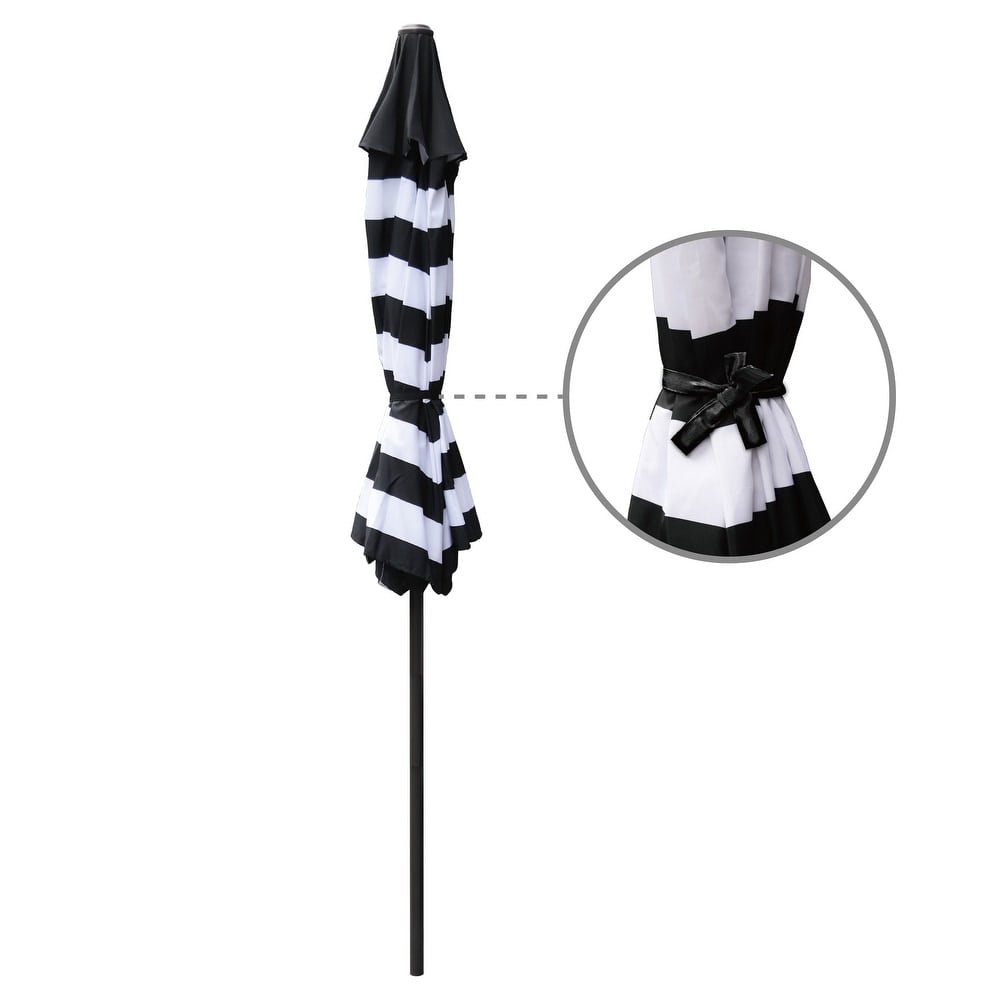 Abble 9ft Black and White Solar LED Lighted Outdoor Patio Umbrella, Adjustable Tilt