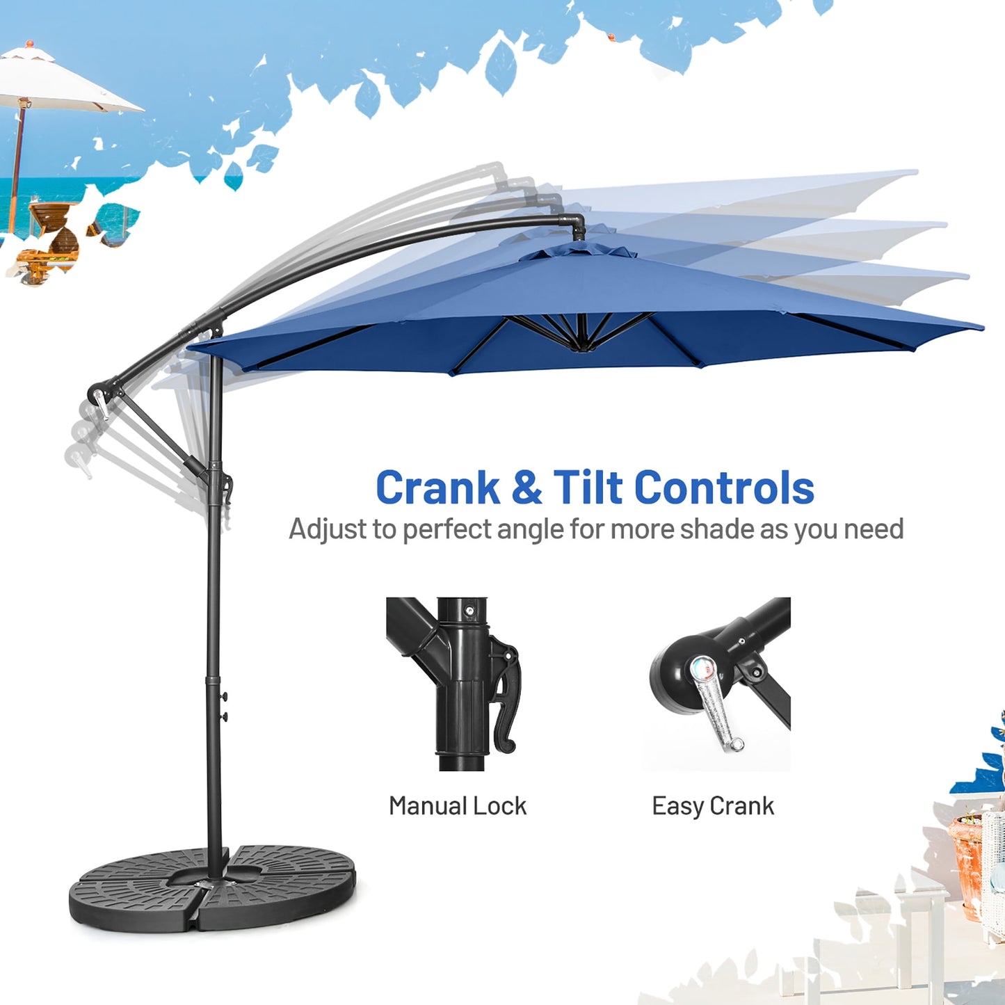 Costway 96" Navy Blue Octagon Offset Patio Umbrella, Fade Resistant