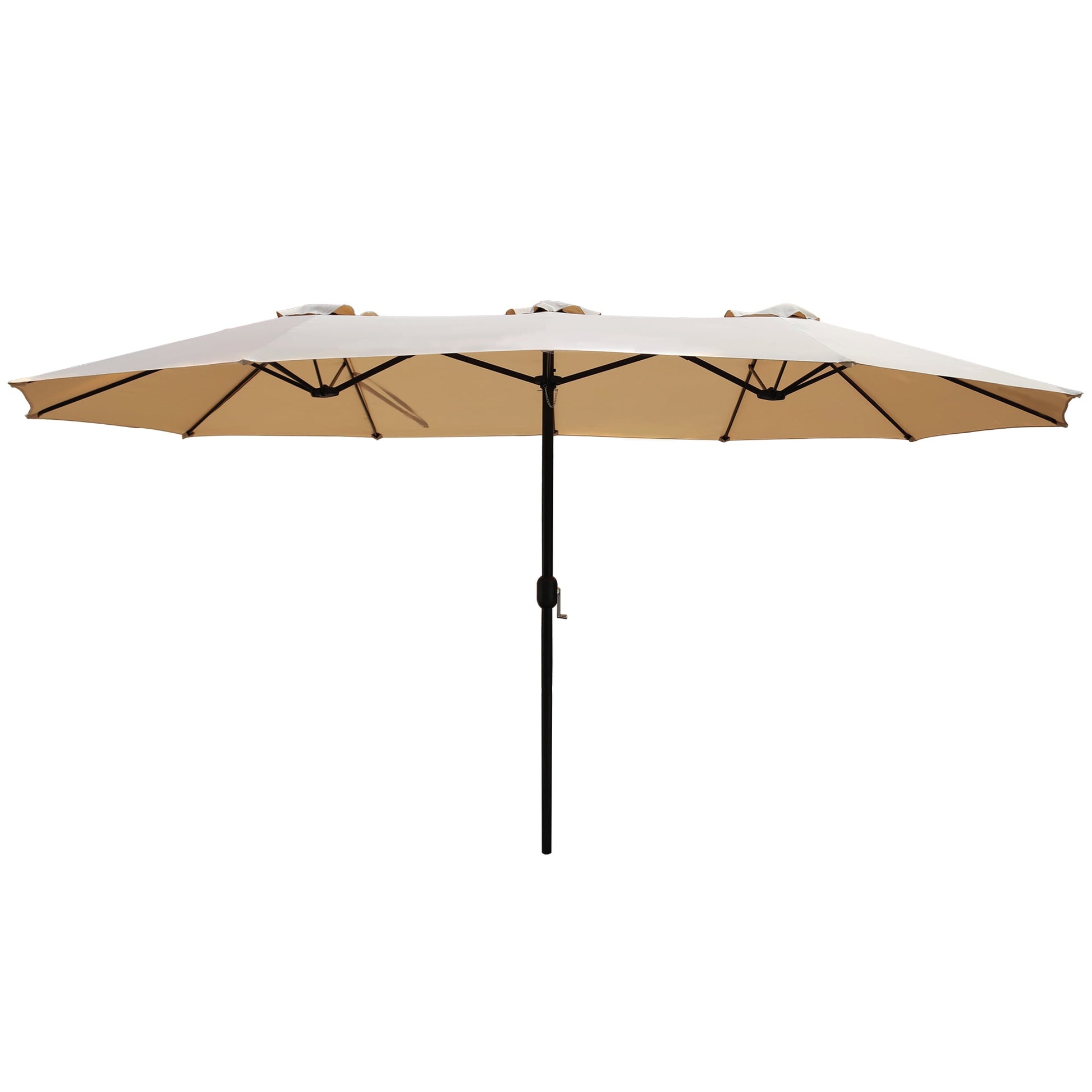 Abble 15x9 ft. Large Double Sided Rectangular Patio Market Umbrella with Crank Lift - Heavy Duty Steel Sun Shade for Pool, Deck, Backyard, Tan