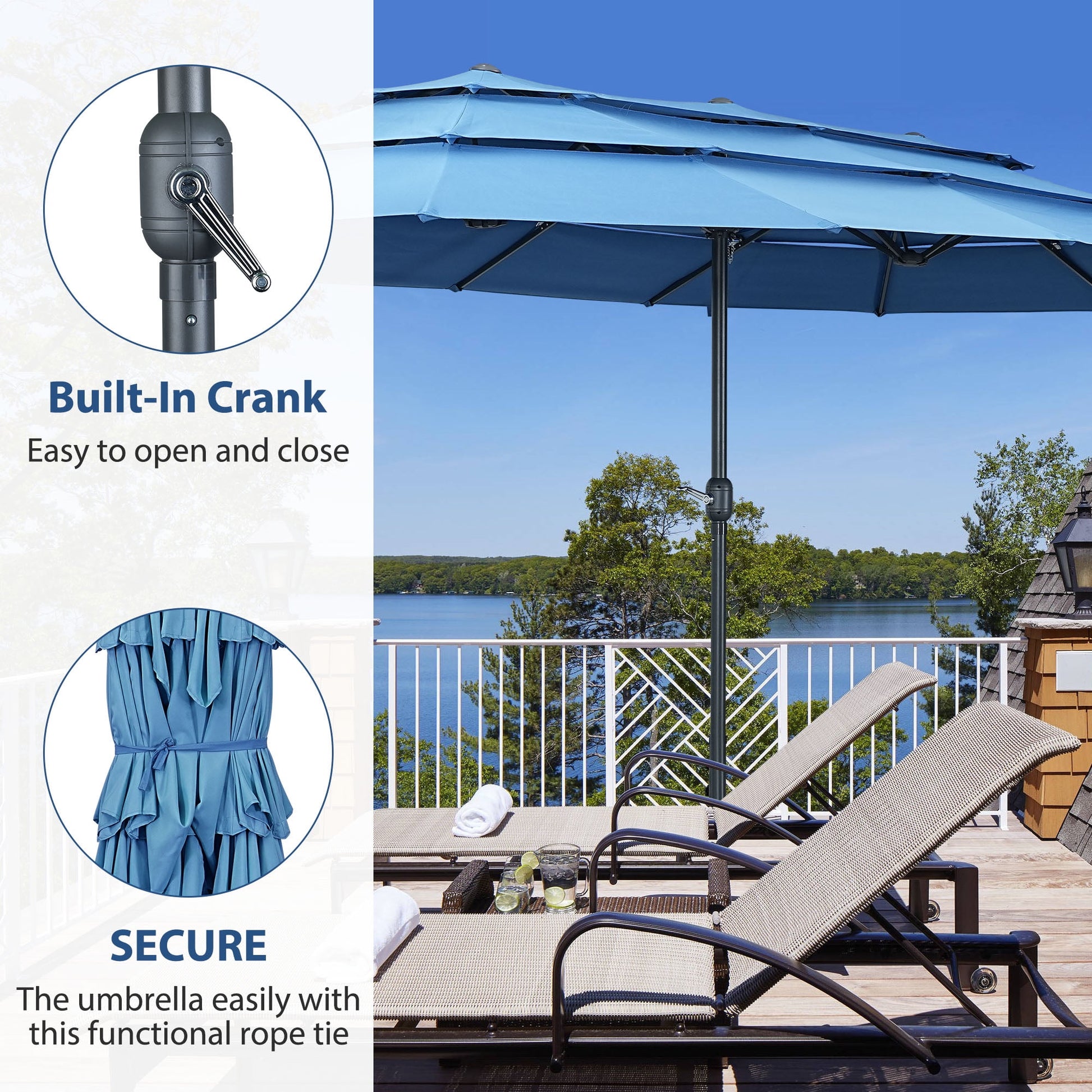 Autlaycil 15ft Patio Umbrella with 3-Tiers Umbrella Top, Airflow Smooth and Stable, Lock Bolt and Crank,BLue