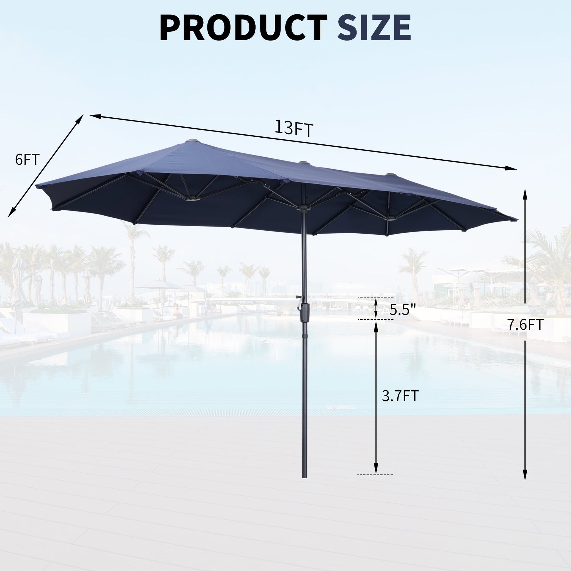 Autlaycil 13 FT Patio Umbrella with Sun Protection & Easy Crank for Deck Pool Patio, Navy Blue