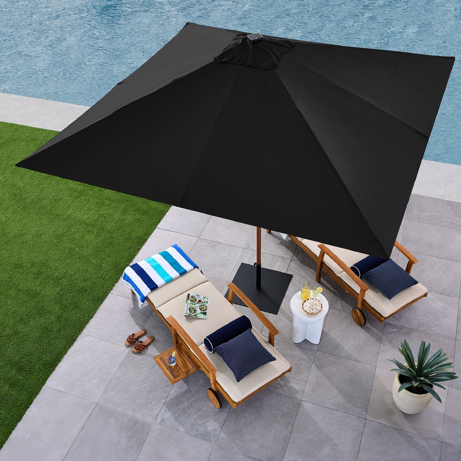 Best Choice Products 9ft Deep Square Solar LED Lighted Patio Umbrella w/ Woodgrain Pattern, UV-Resistant - Black