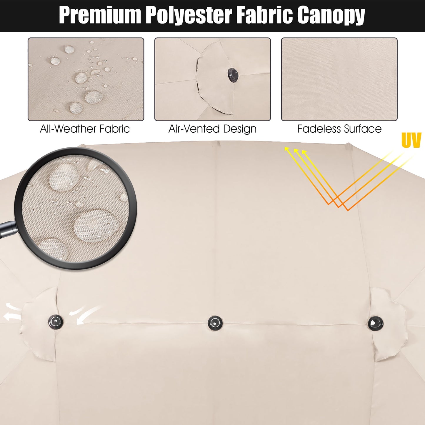 Costway 15ft Beige Patio Double-Sided Umbrella, Crank Lift