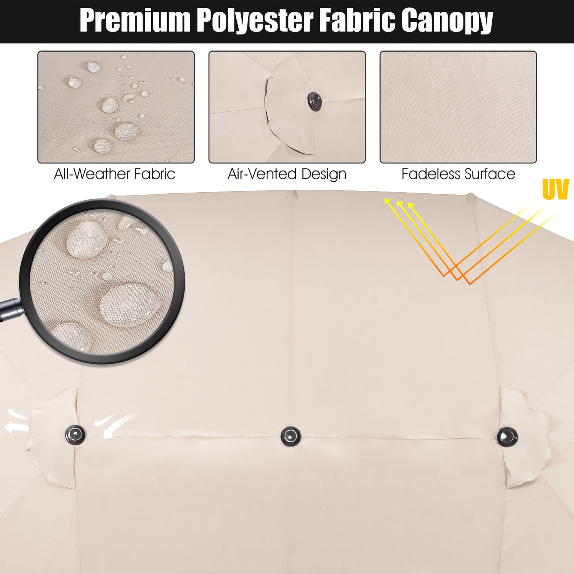 Costway 15ft Beige Patio Double-Sided Umbrella, Crank Lift