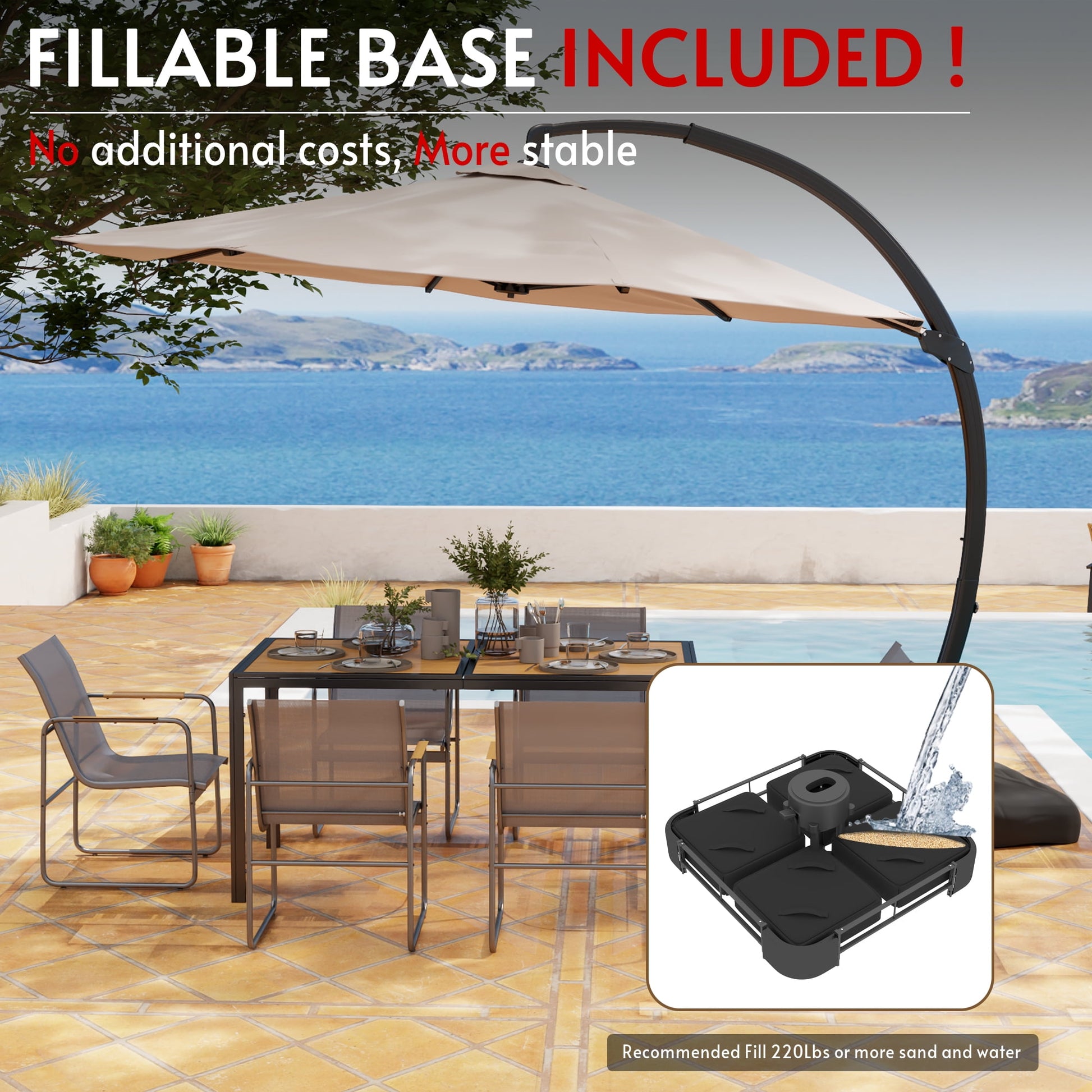 11FT Cantilever Patio Umbrella with Base Included, Large Cantilever umbrella with 360°Rotation, Heavy-Duty Offset Outdoor Umbrella for Patio,Pool,Garden and Backyard (Champagne)